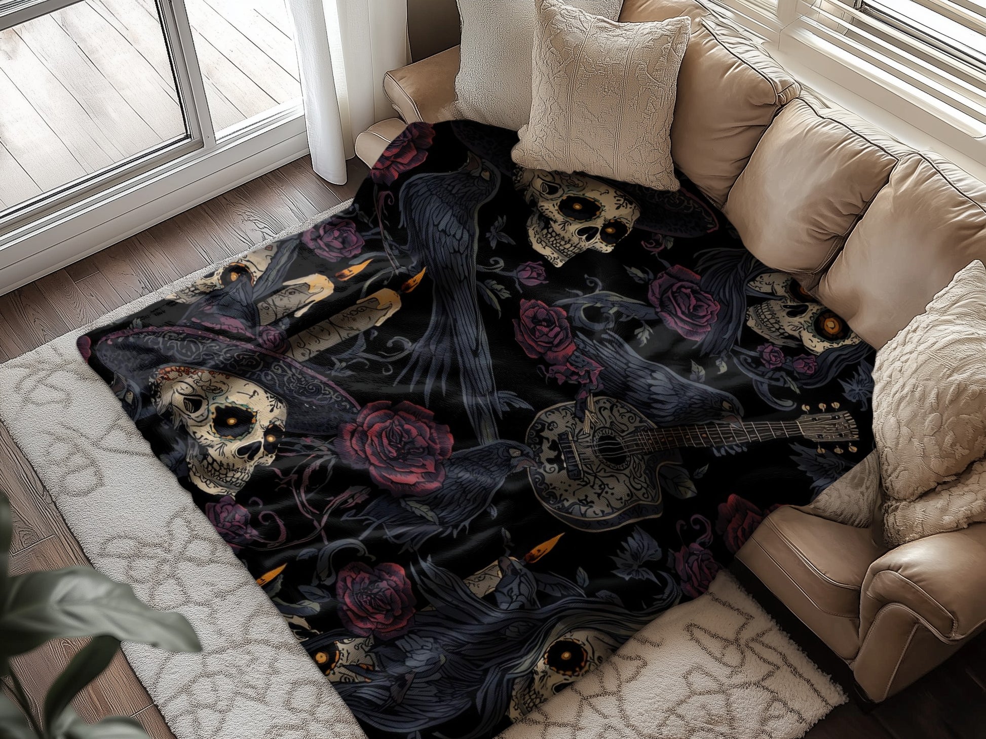 Gothic Skull and Rose Luxury Blanket product