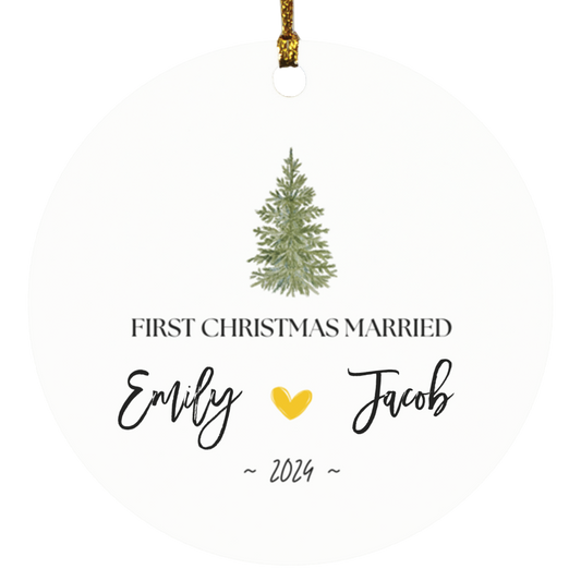 First Christmas Married - Personalized Custom Round Shaped Christmas Ornament - Gift For Couple, Husband Wife, Anniversary, Engagement, Wedding, Marriage Gift, Christmas Gift