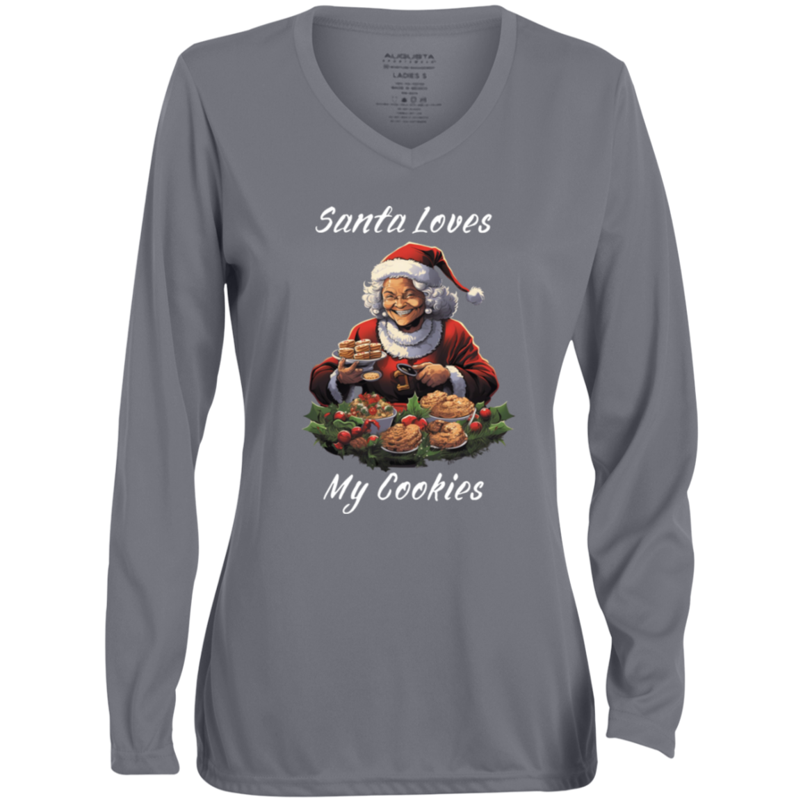 Ladies' Santa Cookies Long Sleeve V-Neck Tee