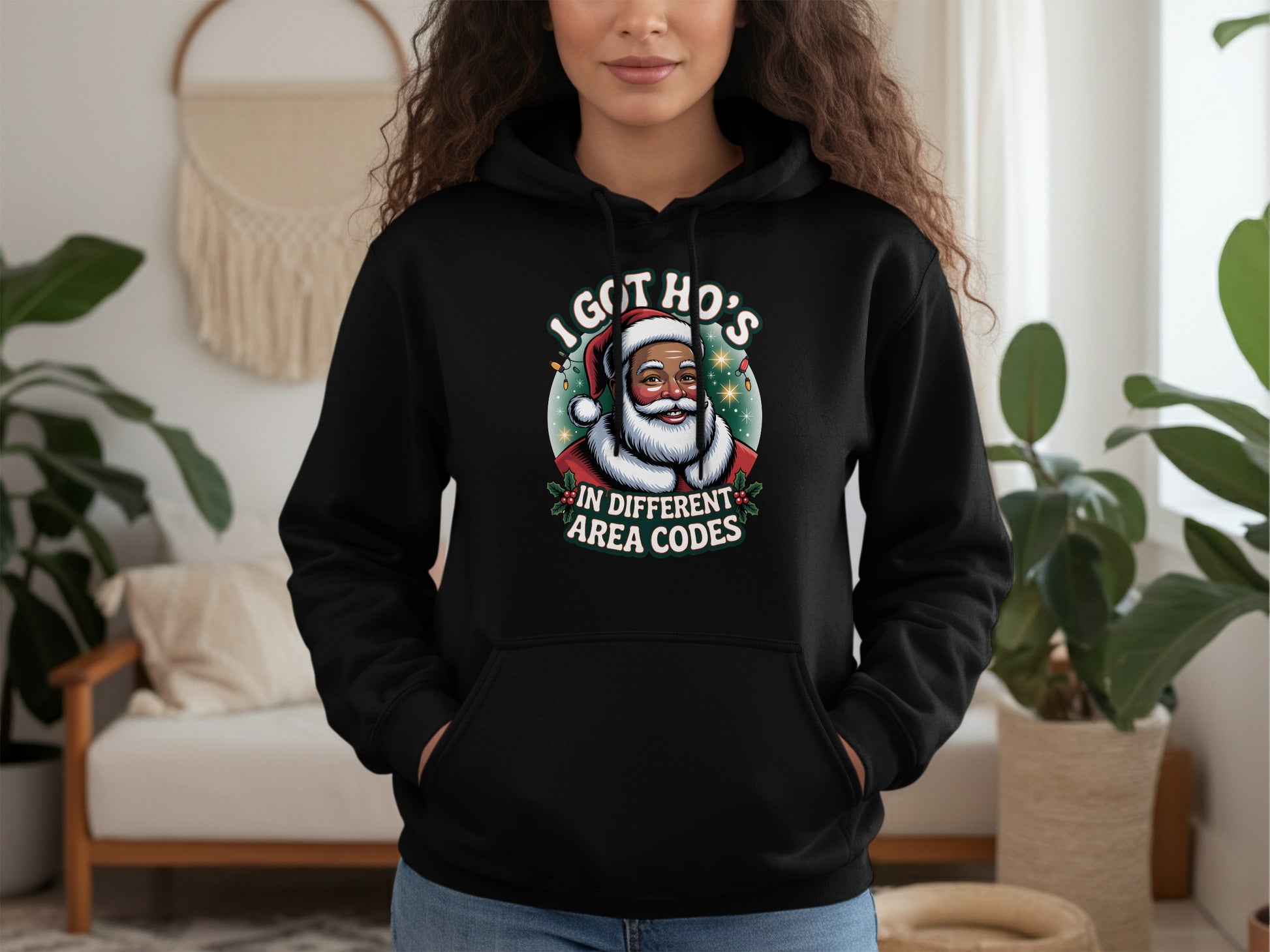 Funny Santa I Got Ho's In Different Area Codes Hoodie
