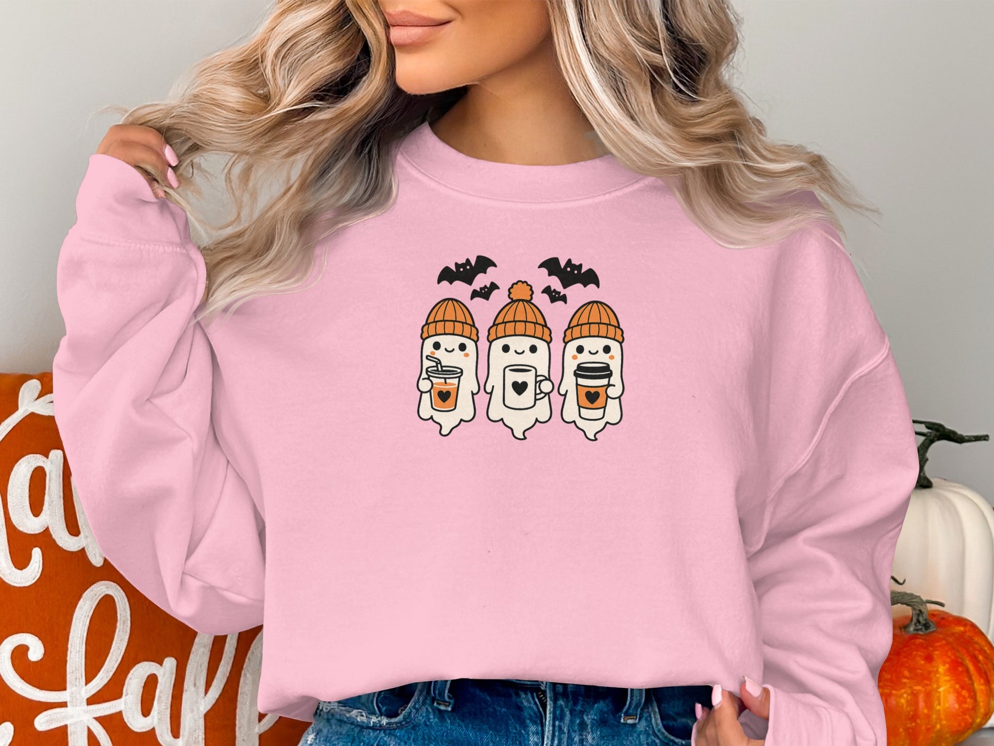 Three Cute Ghost Characters Pink Sweatshirt product