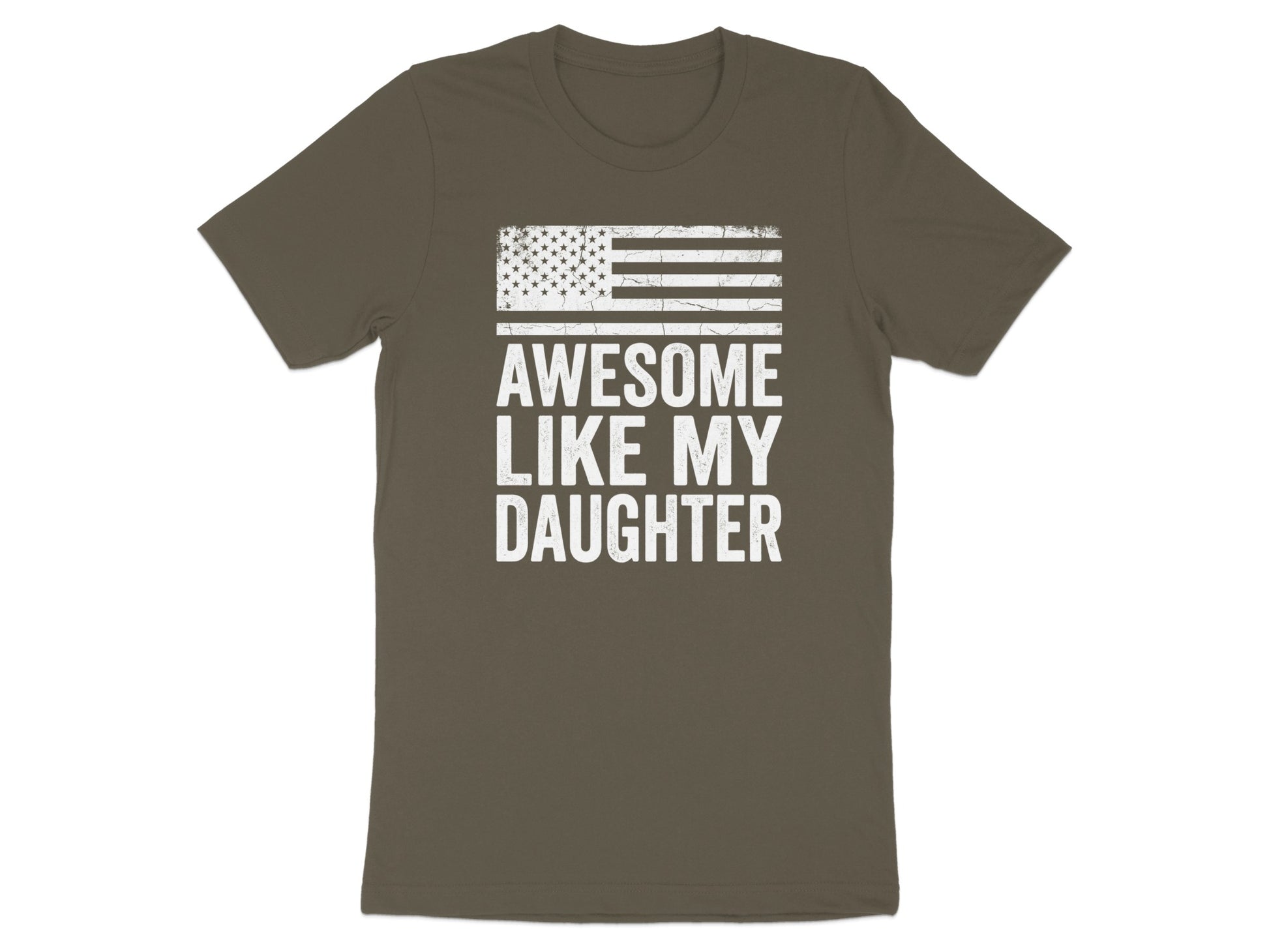 T-shirt with distressed American flag and text "AWESOME LIKE MY DAUGHTER".