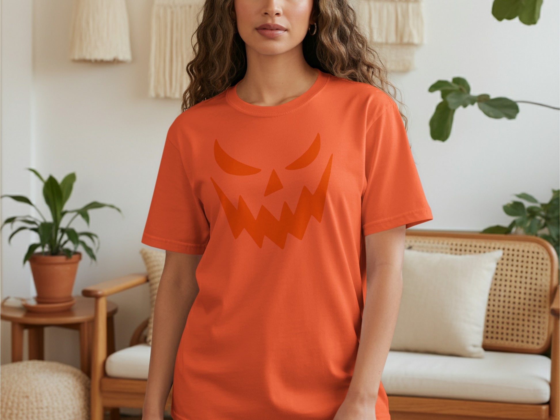 Halloween Scary Pumpkin Face Orange T Shirt product