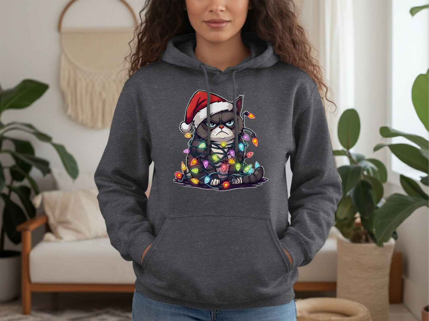 Grumpy Cat Christmas Lights Hoodie for Festive Fun