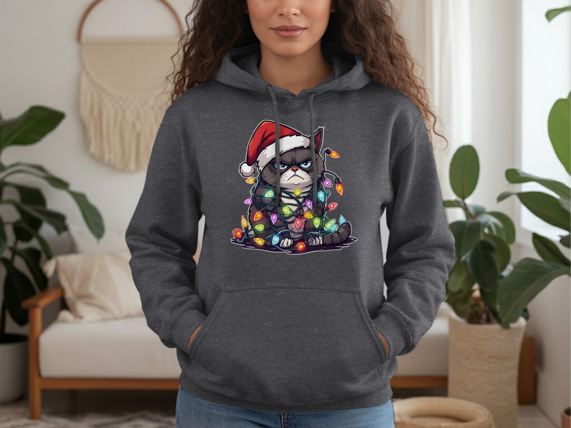 Grumpy Cat Christmas Lights Hoodie for Festive Fun