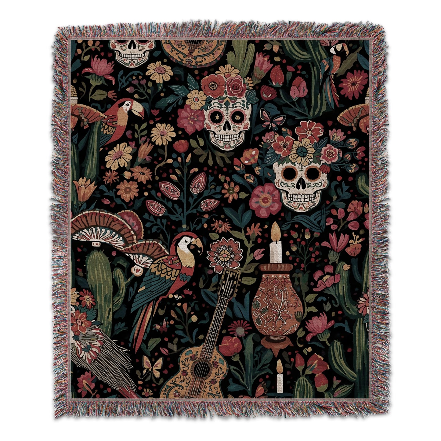 Colorful Skull Parrot Floral Pattern Tapestry product type