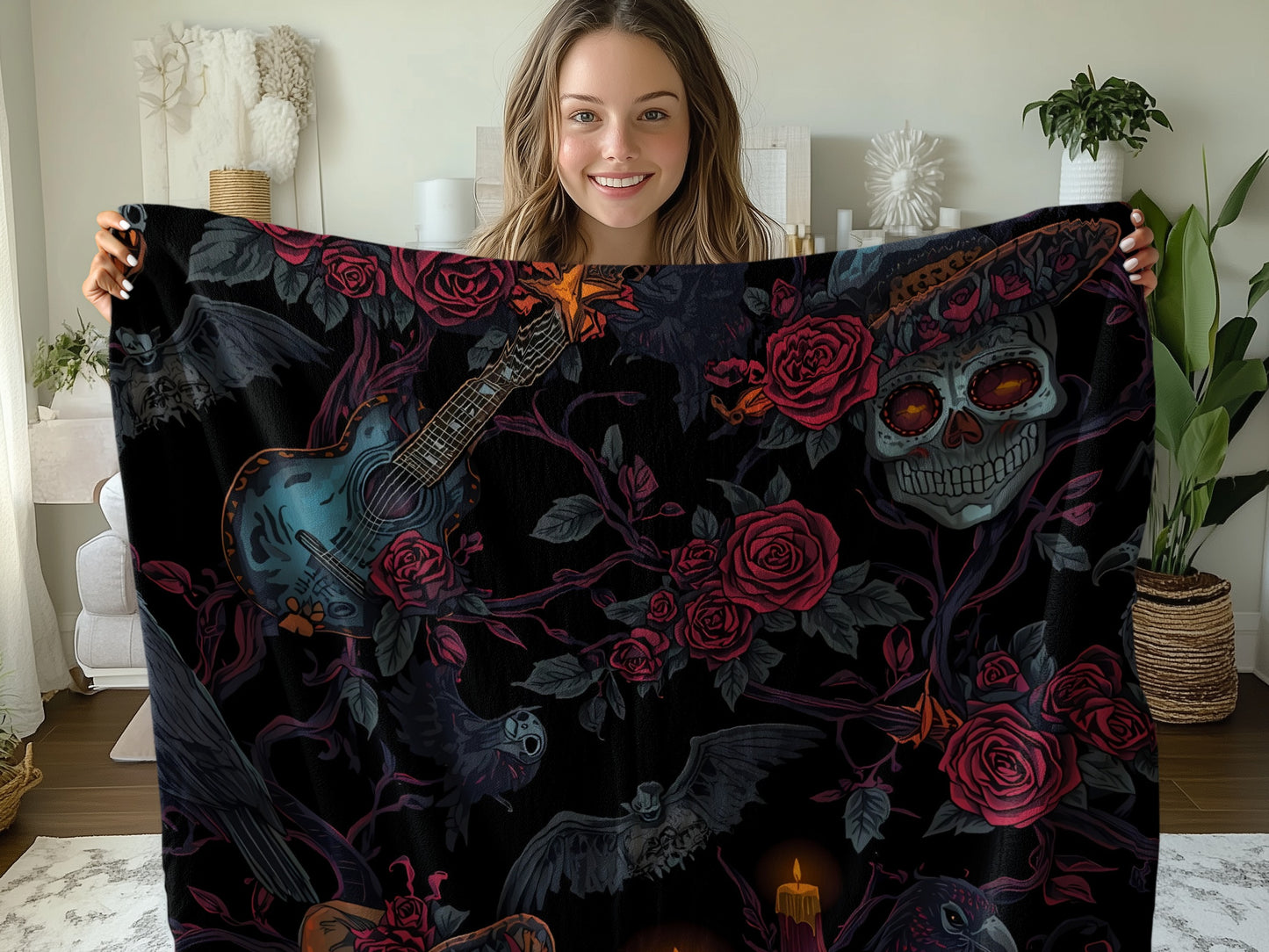 Gothic Roses and Skulls Blanket product