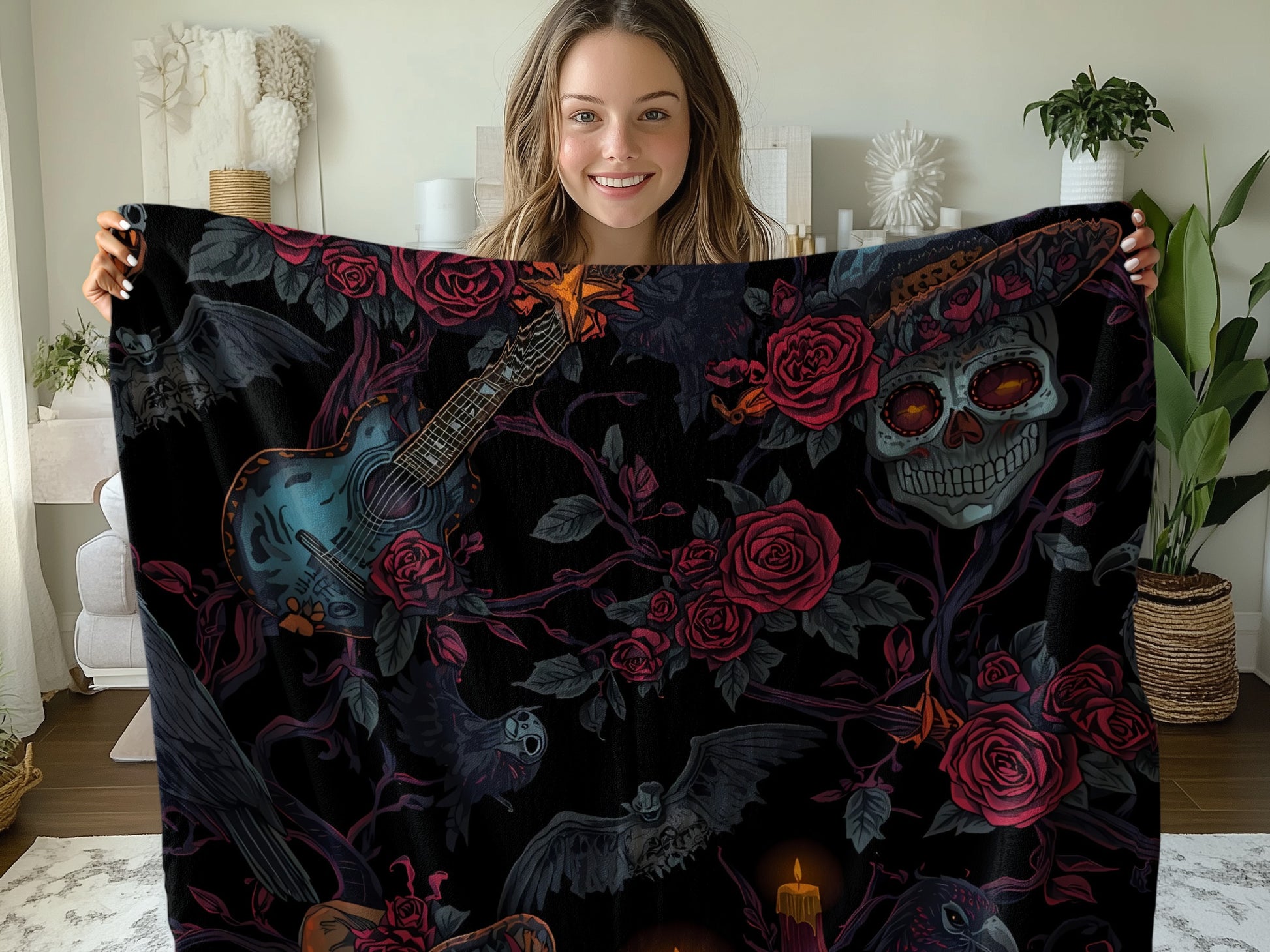 Gothic Roses and Skulls Blanket product