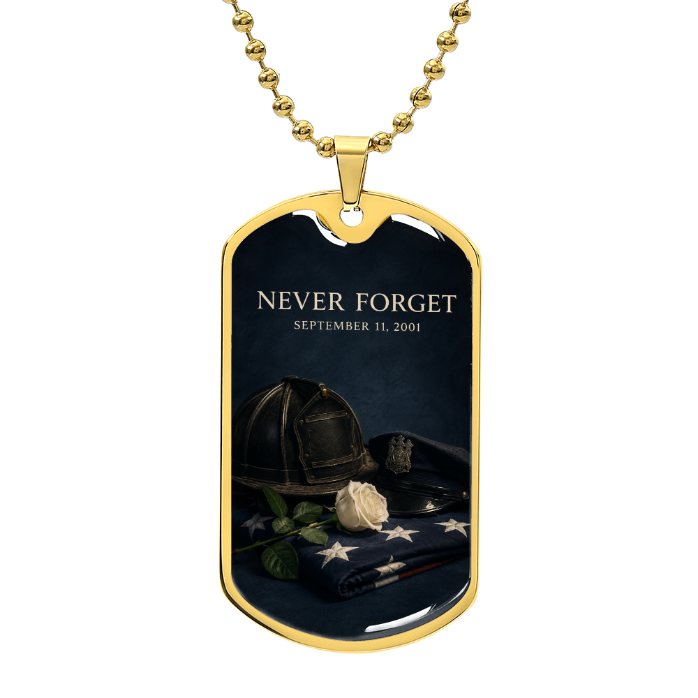 9/11 Service & Sacrifice Dog Tag Necklace | Never Forget Firefighter & Police Tribute Pendant | First Responder Memorial Gift