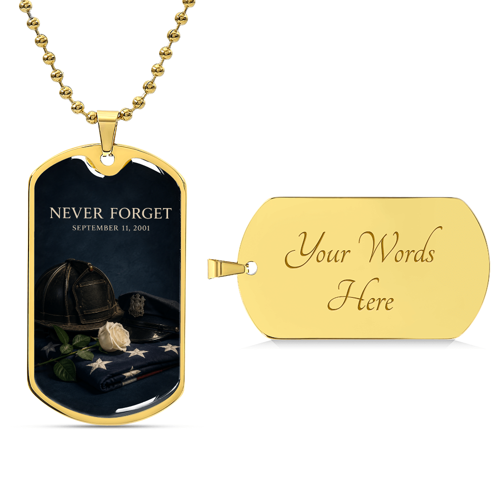 9/11 Service & Sacrifice Dog Tag Necklace | Never Forget Firefighter & Police Tribute Pendant | First Responder Memorial Gift