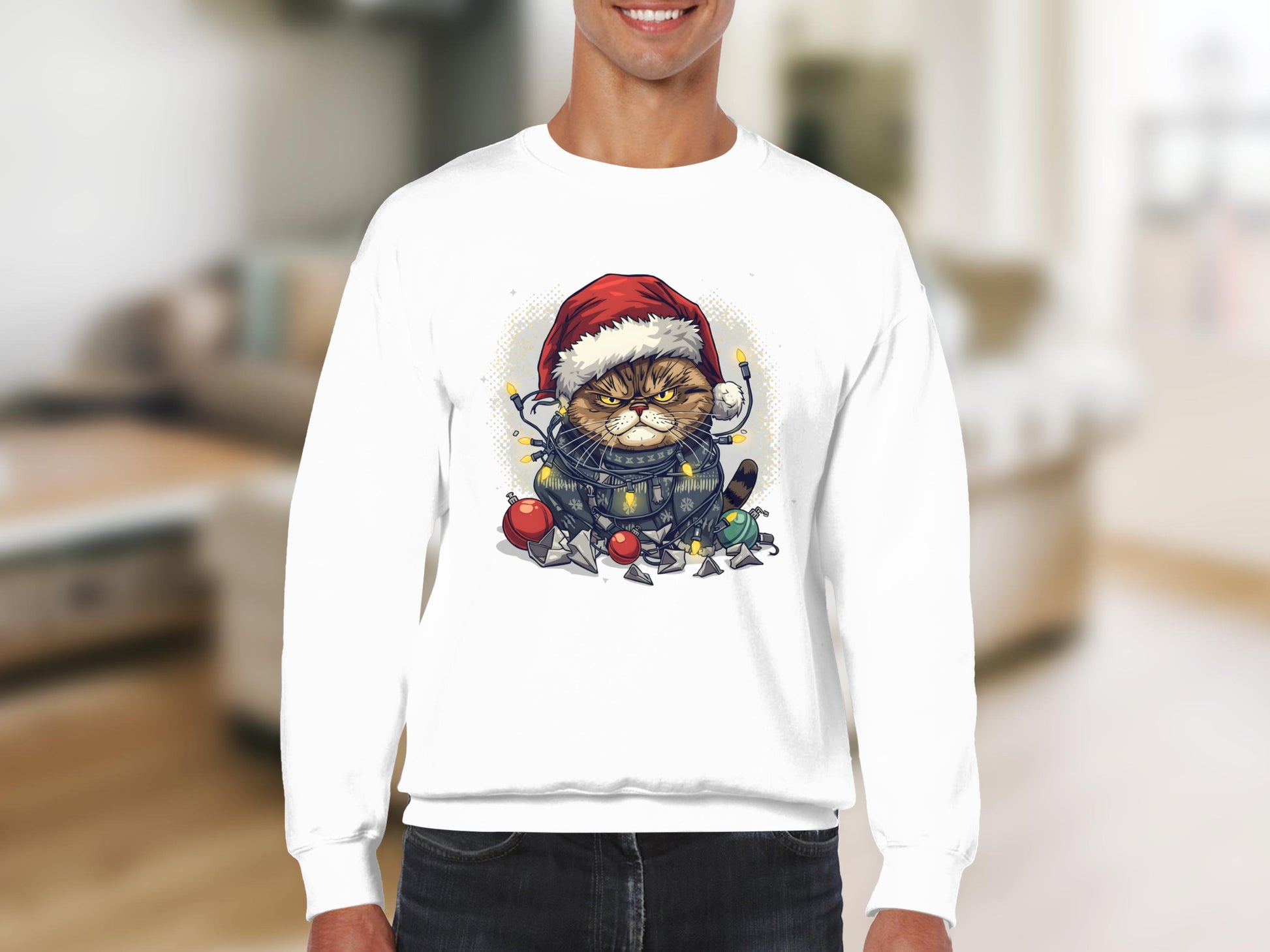 Grumpy Cat Christmas Print Santa Hat Sweatshirt