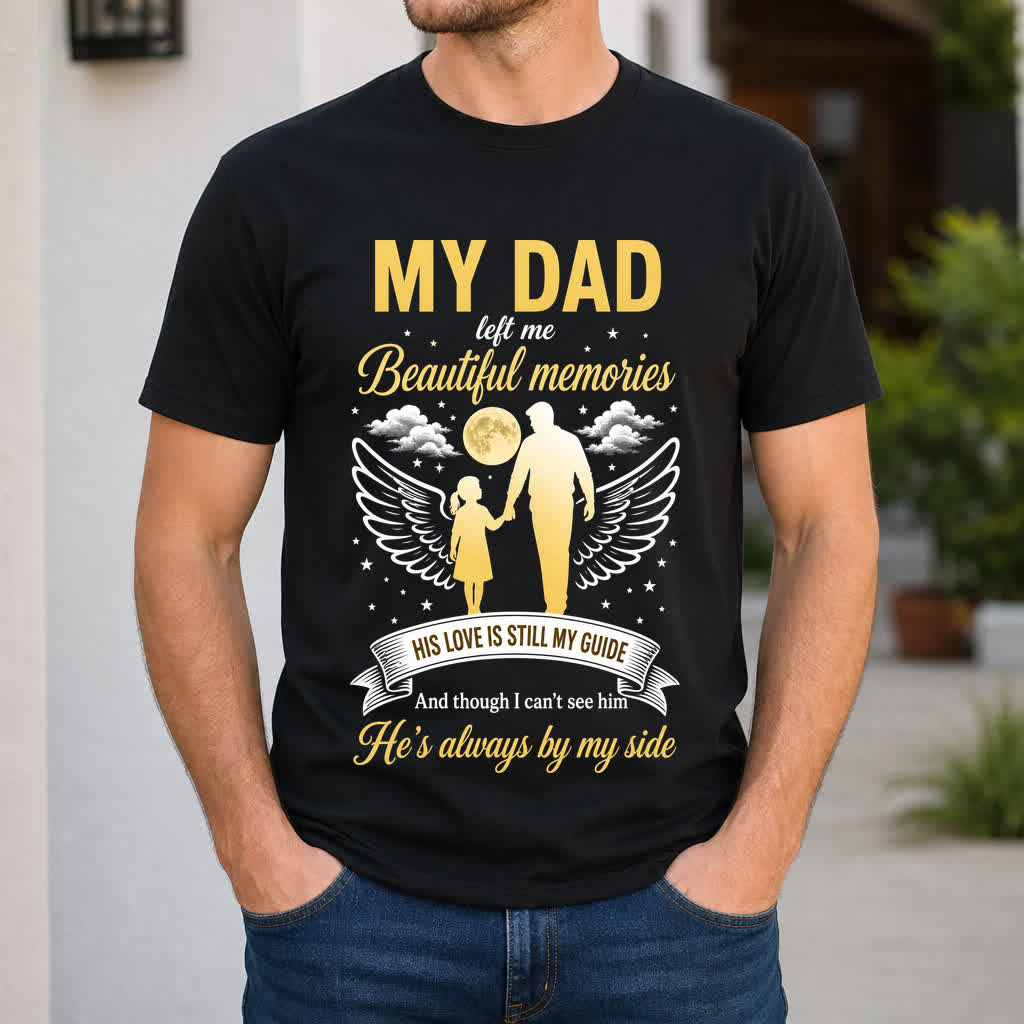 Dad's Eternal Guide Memorial T-Shirt – white model lifestyle