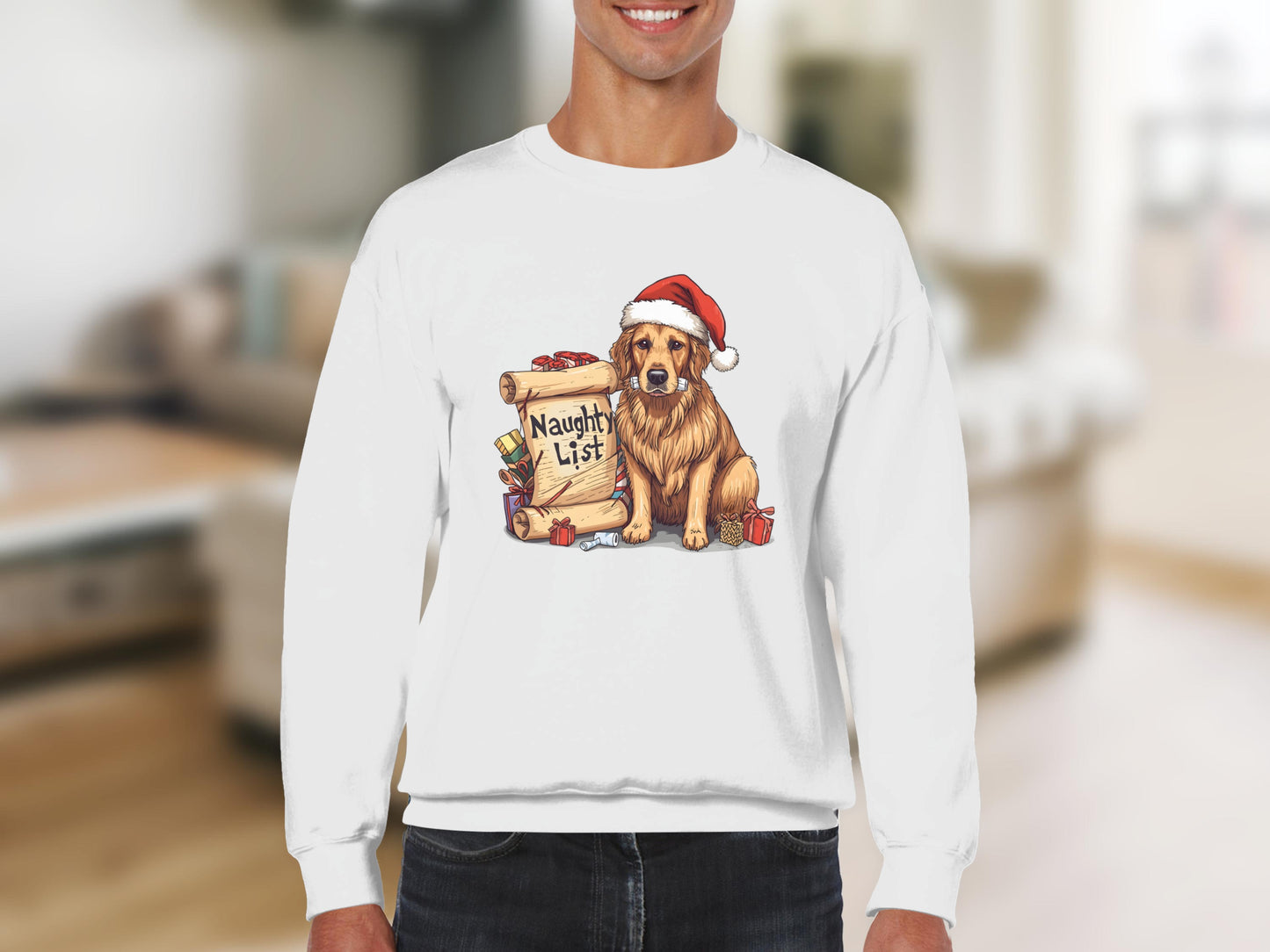 Naughty List Golden Retriever Christmas Sweatshirt