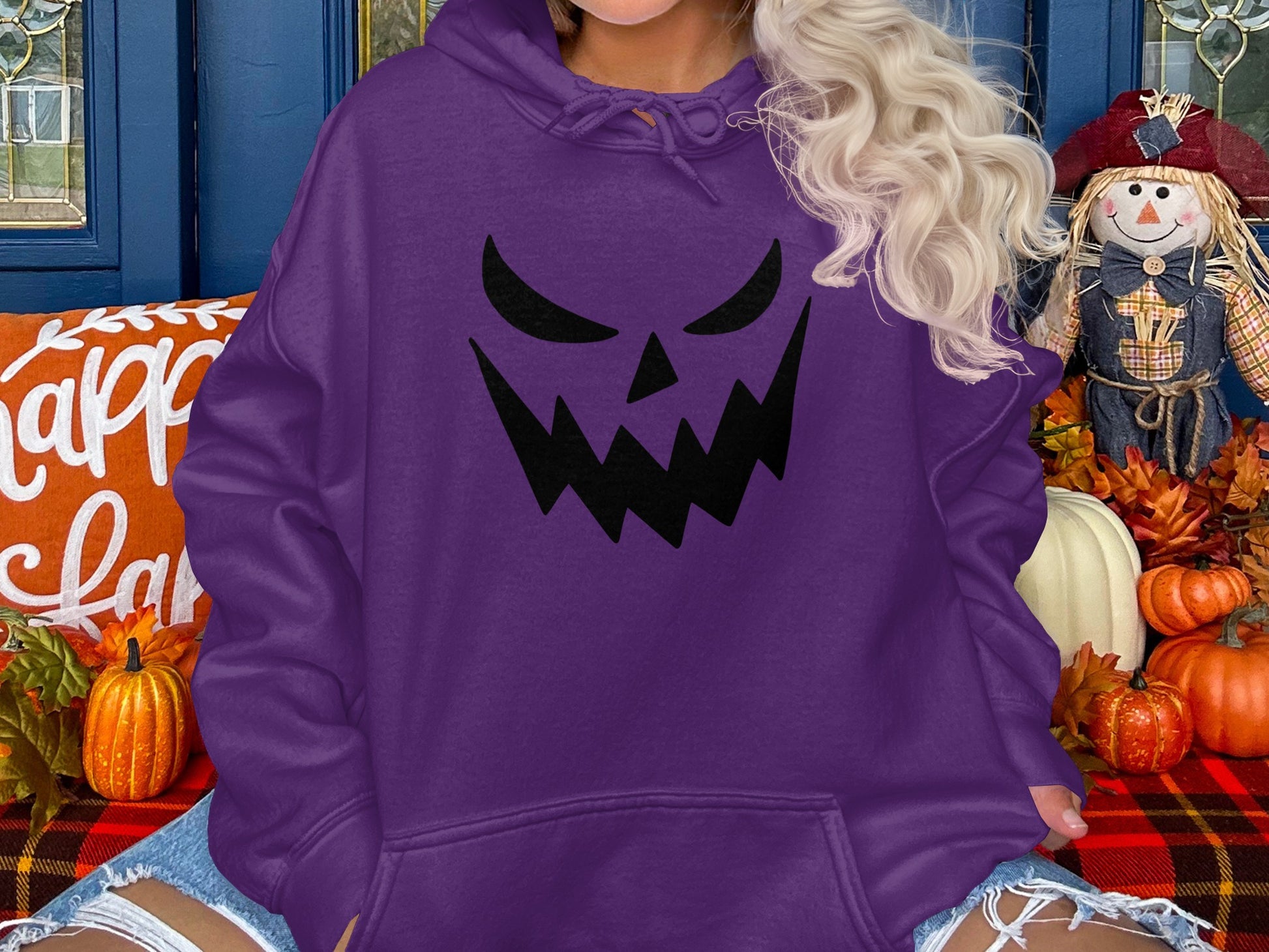 Spooky Pumpkin Face Printed Halloween Hoodie product