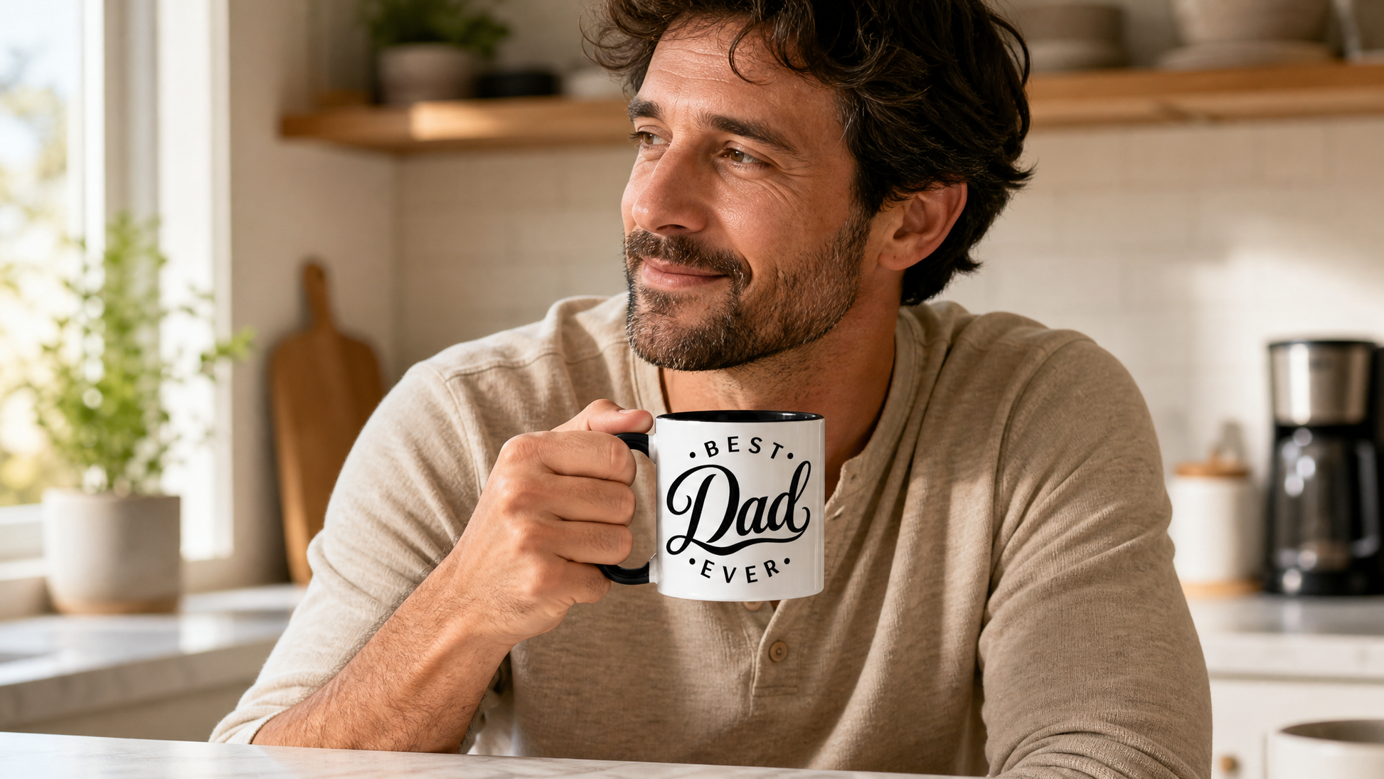 Man holding Best Dad Ever black accent mug lifestyle image