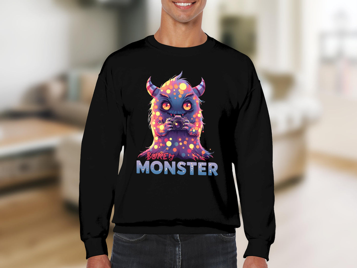 Quirky Monster Illustration on Black Sweatshirt product