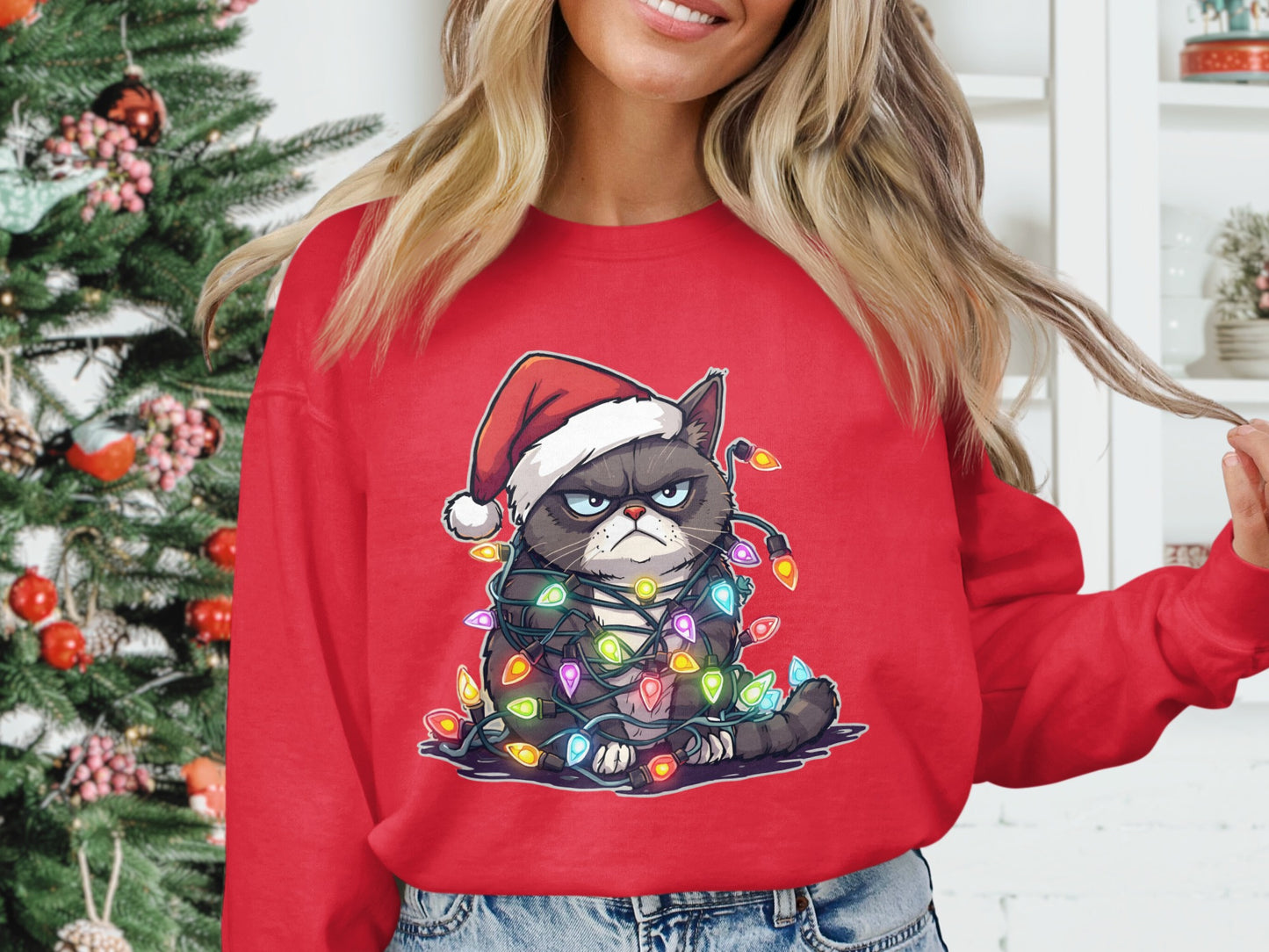 Grumpy Cat Christmas Lights Sweatshirt