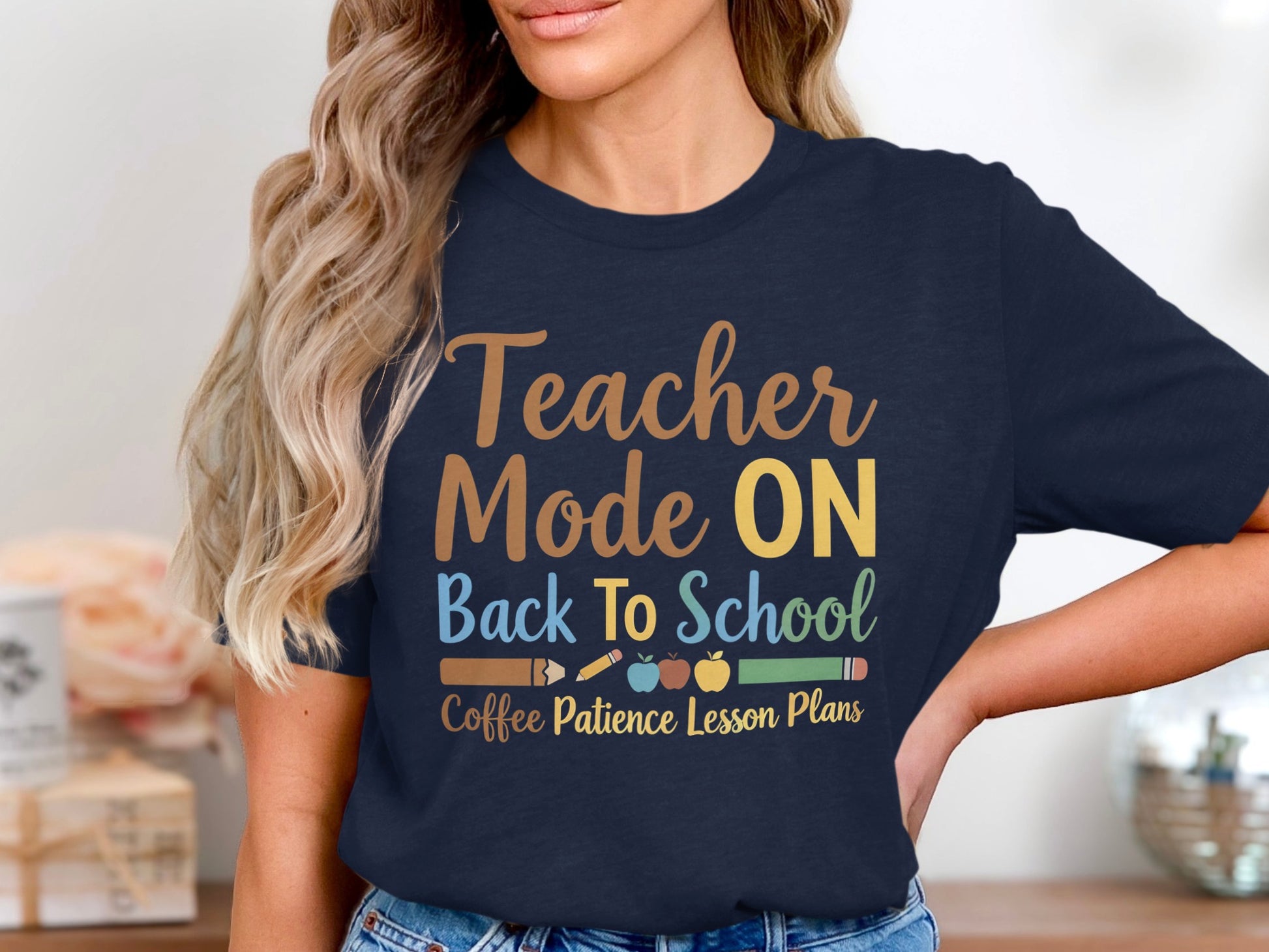 Teacher Mode ON Back To School Coffee Patience Lesson Plans graphic tee.
