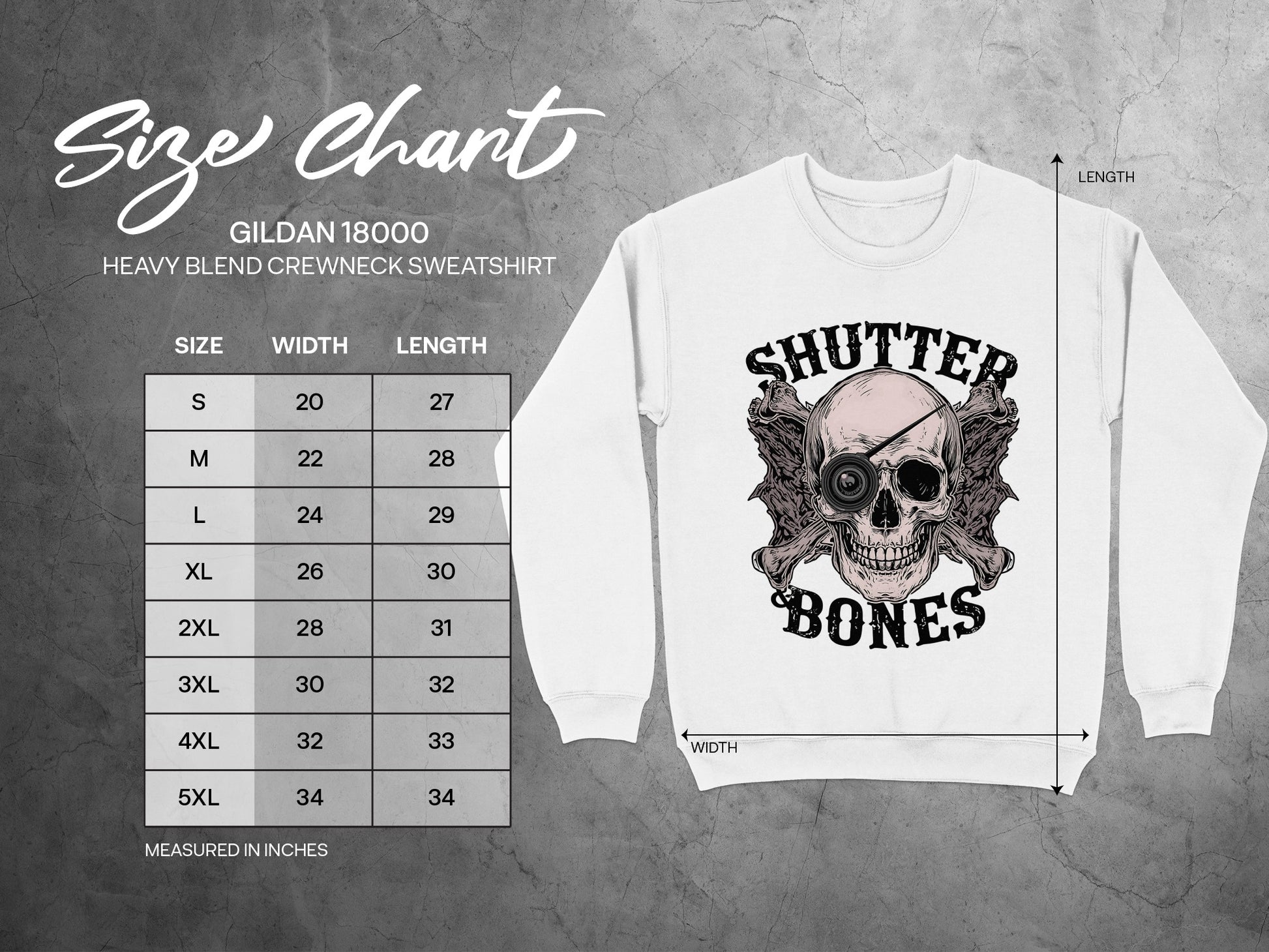 Shutter Bones Skull Design Gildan 18000 Heavy Product