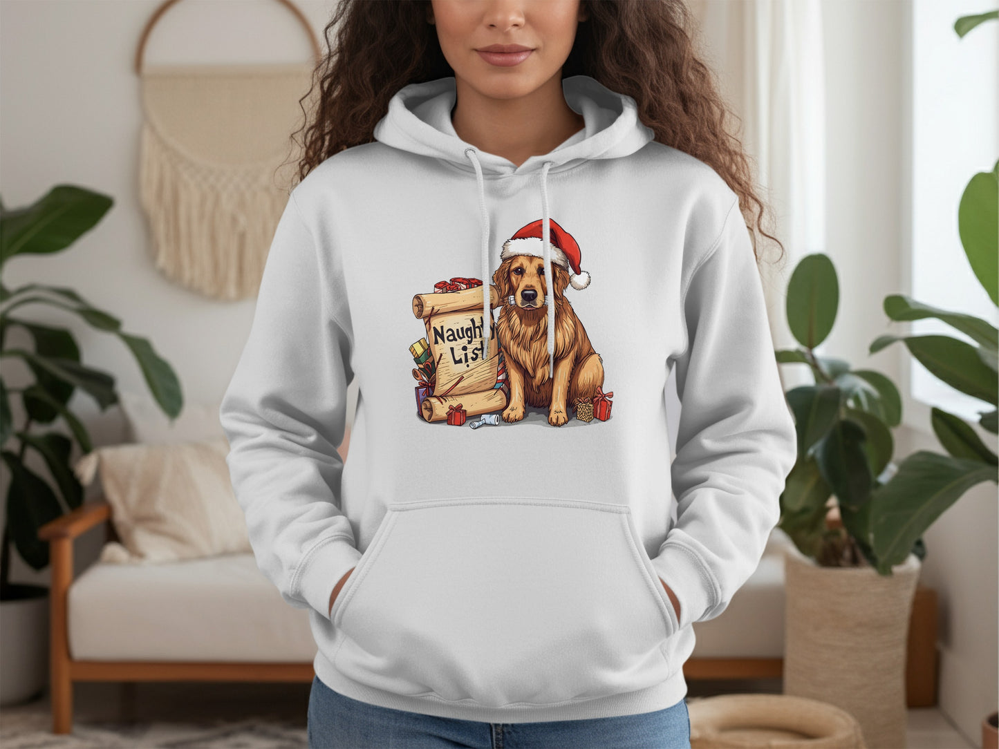 Naughty List Golden Retriever Christmas Hoodie