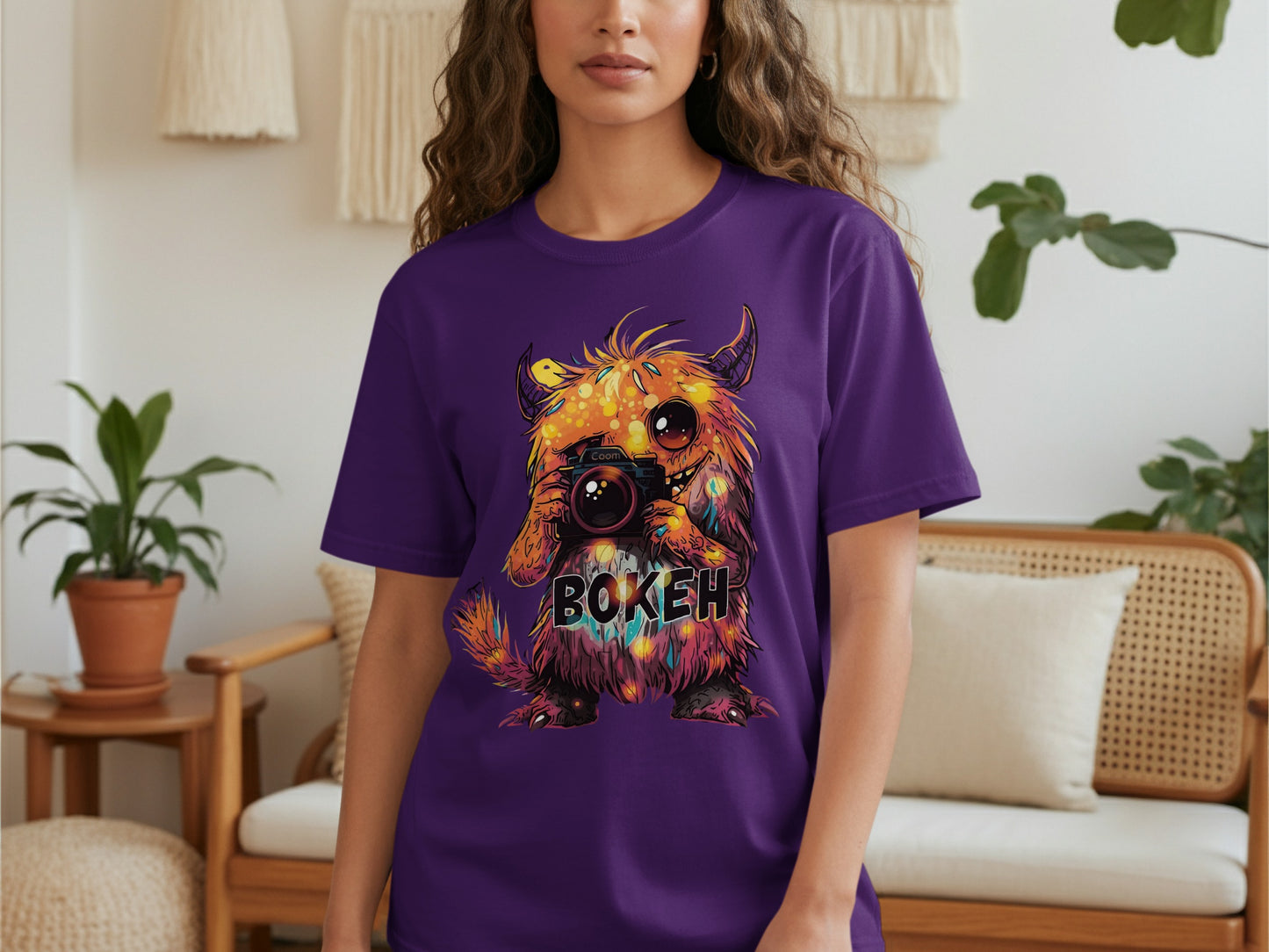 Cute Illustrated Monster Holding Camera T-Shirt product type