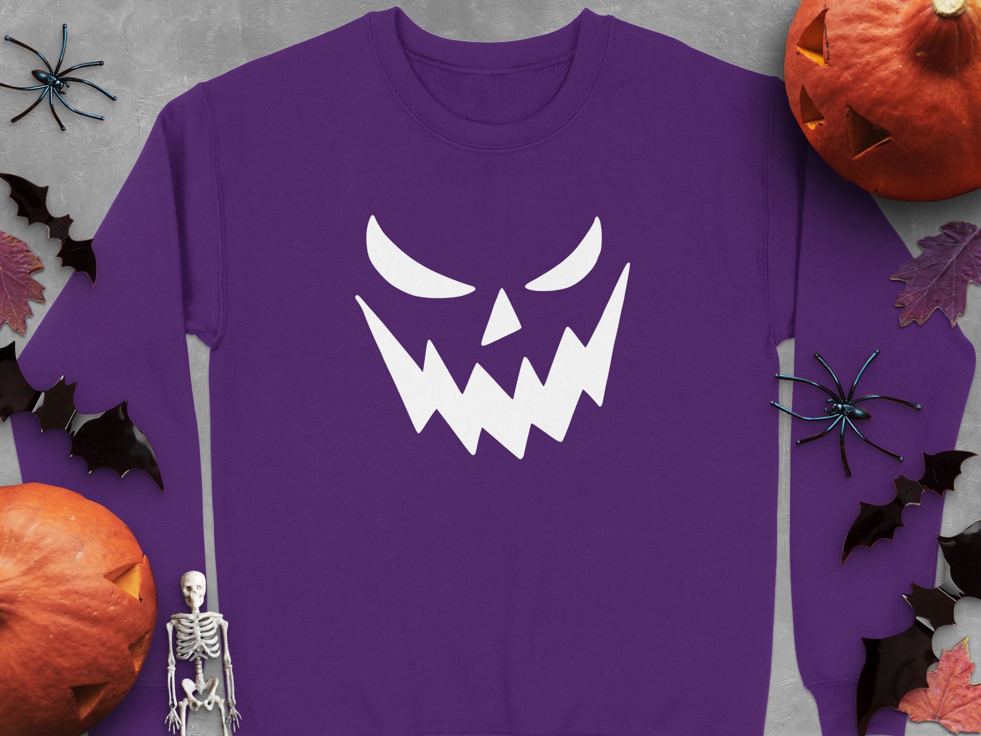 Spooky Purple Sweatshirt with Halloween Pumpkin Design product type