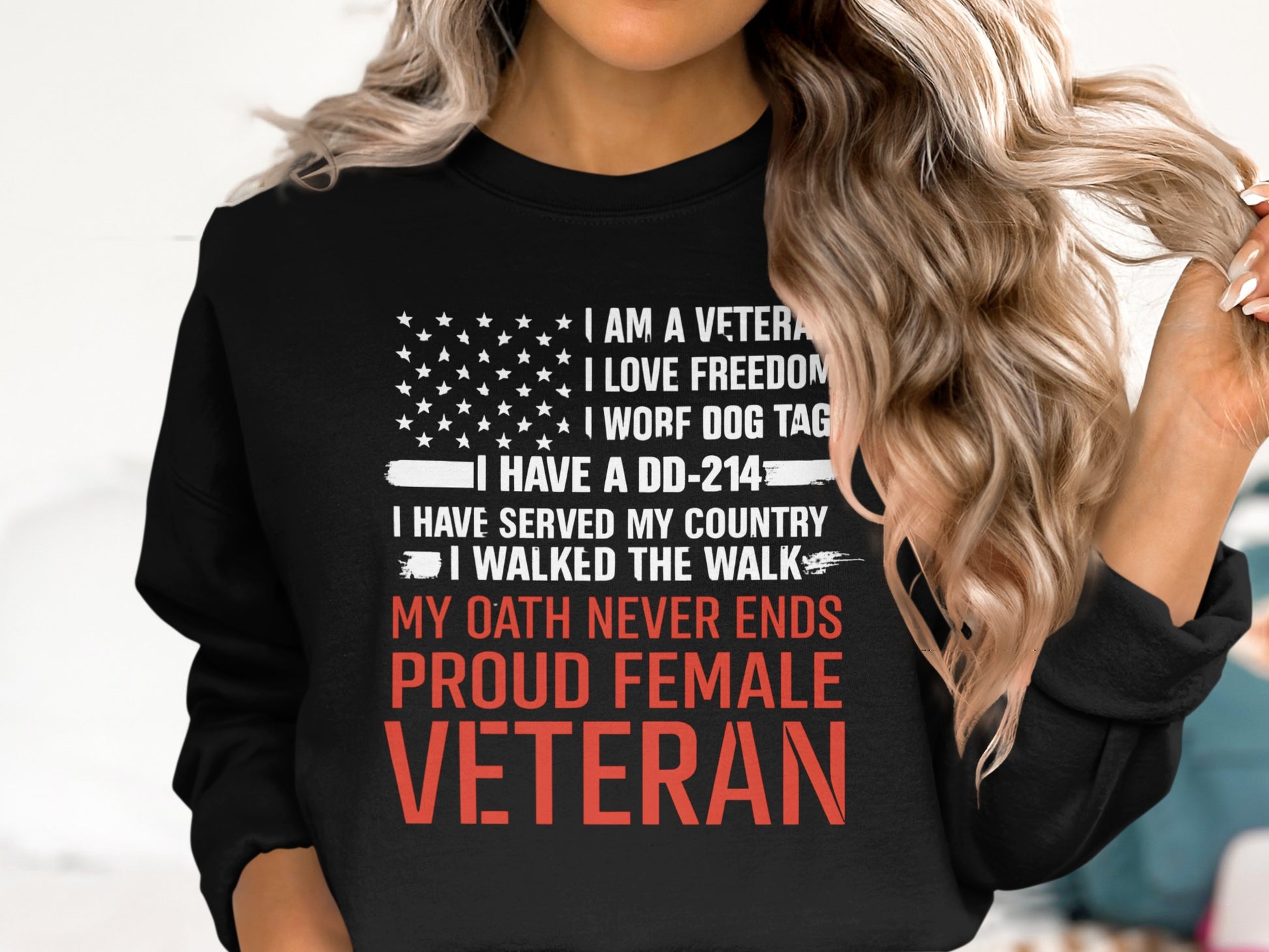 My Oath Never Ends Proud Female Veteran Crewneck