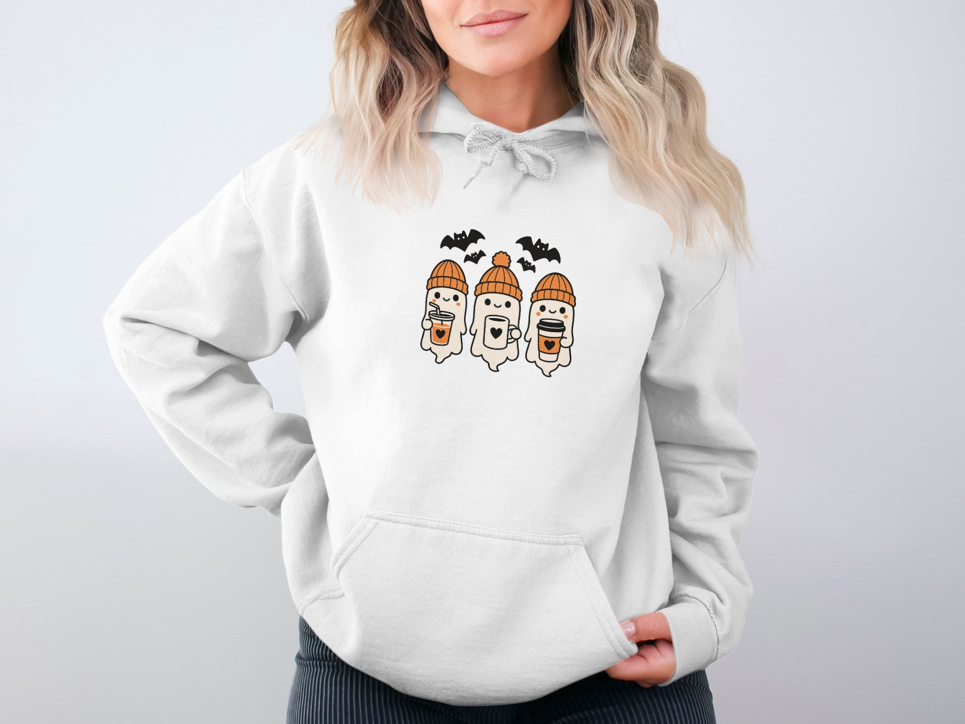 Cute Ghost Design Full Sleeve White Hoodie product