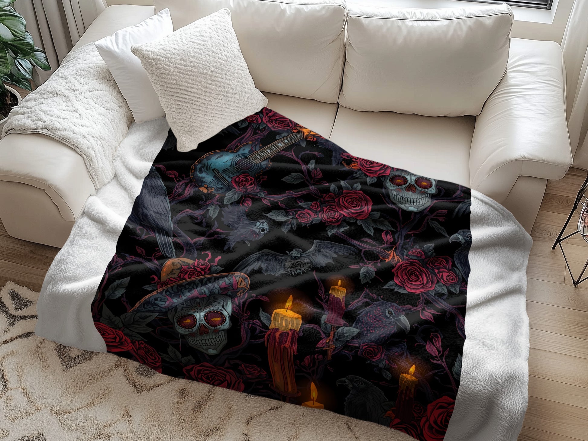 Gothic Skull Roses and Candles Design Blanket product
