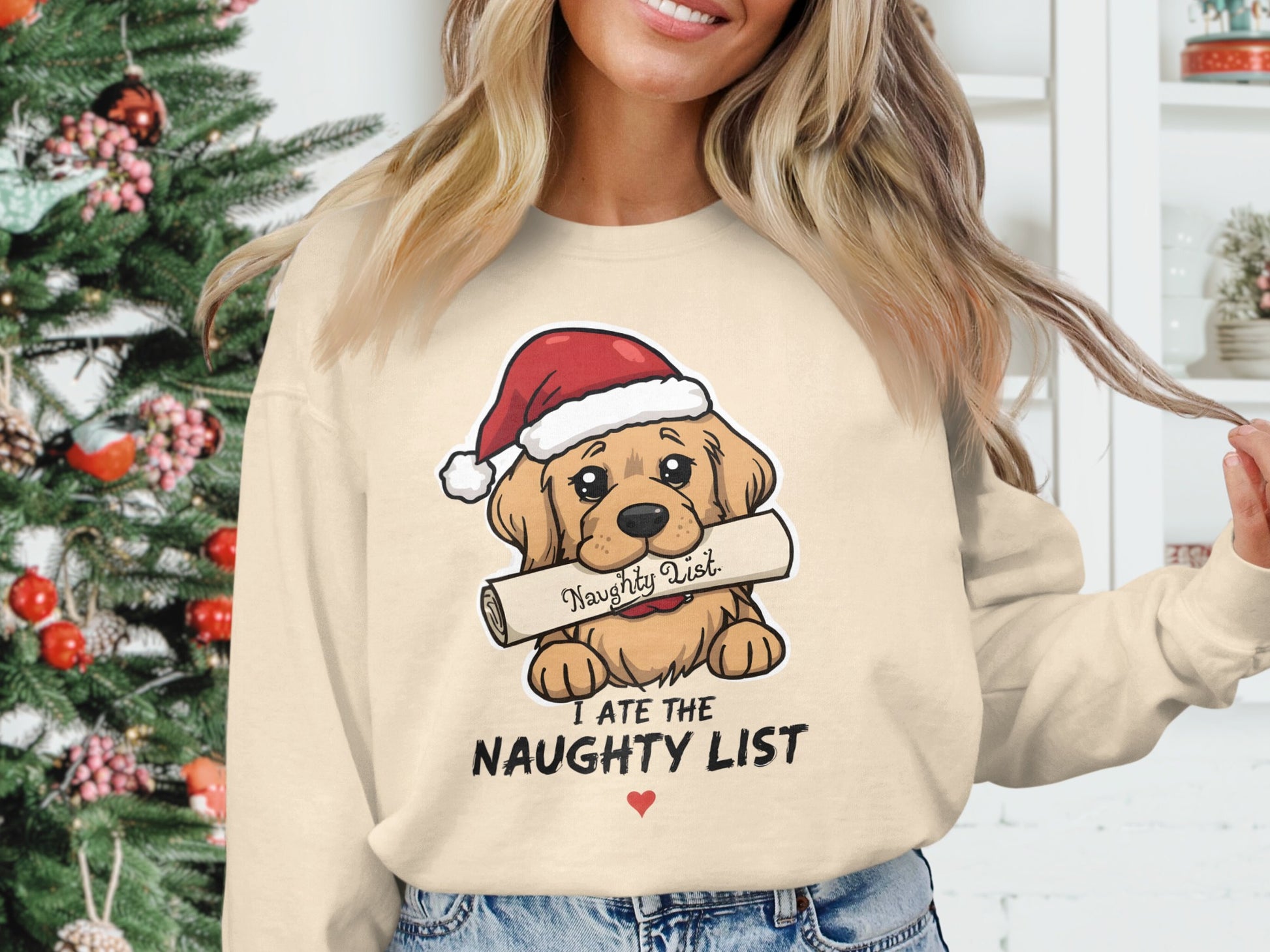 Naughty List Eating Puppy Christmas Sweatshirt