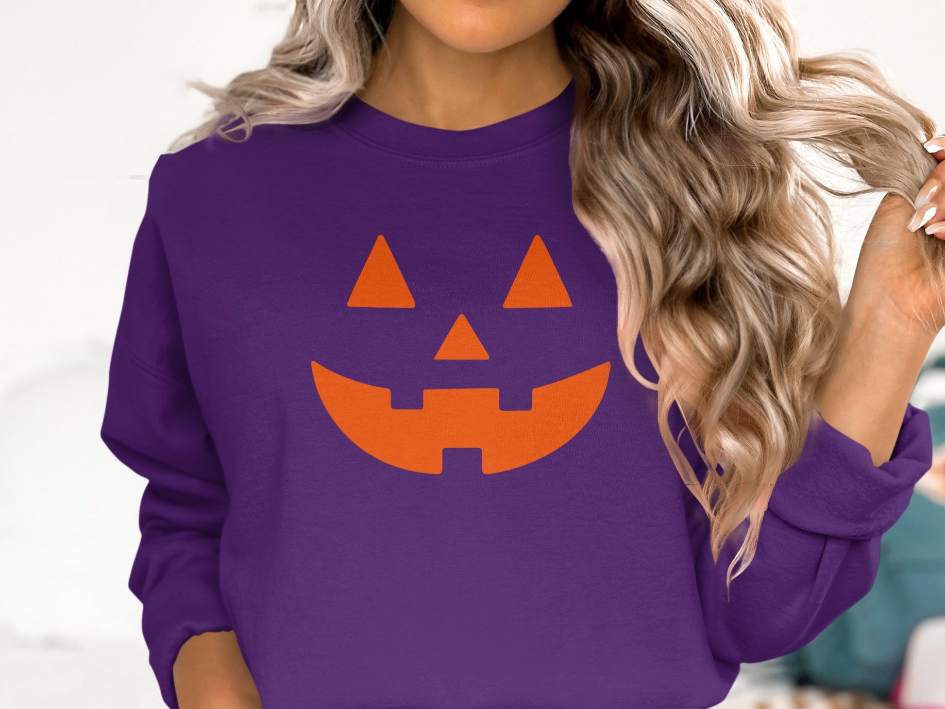 Festive Halloween Pumpkin Face Purple Sweatshirt product