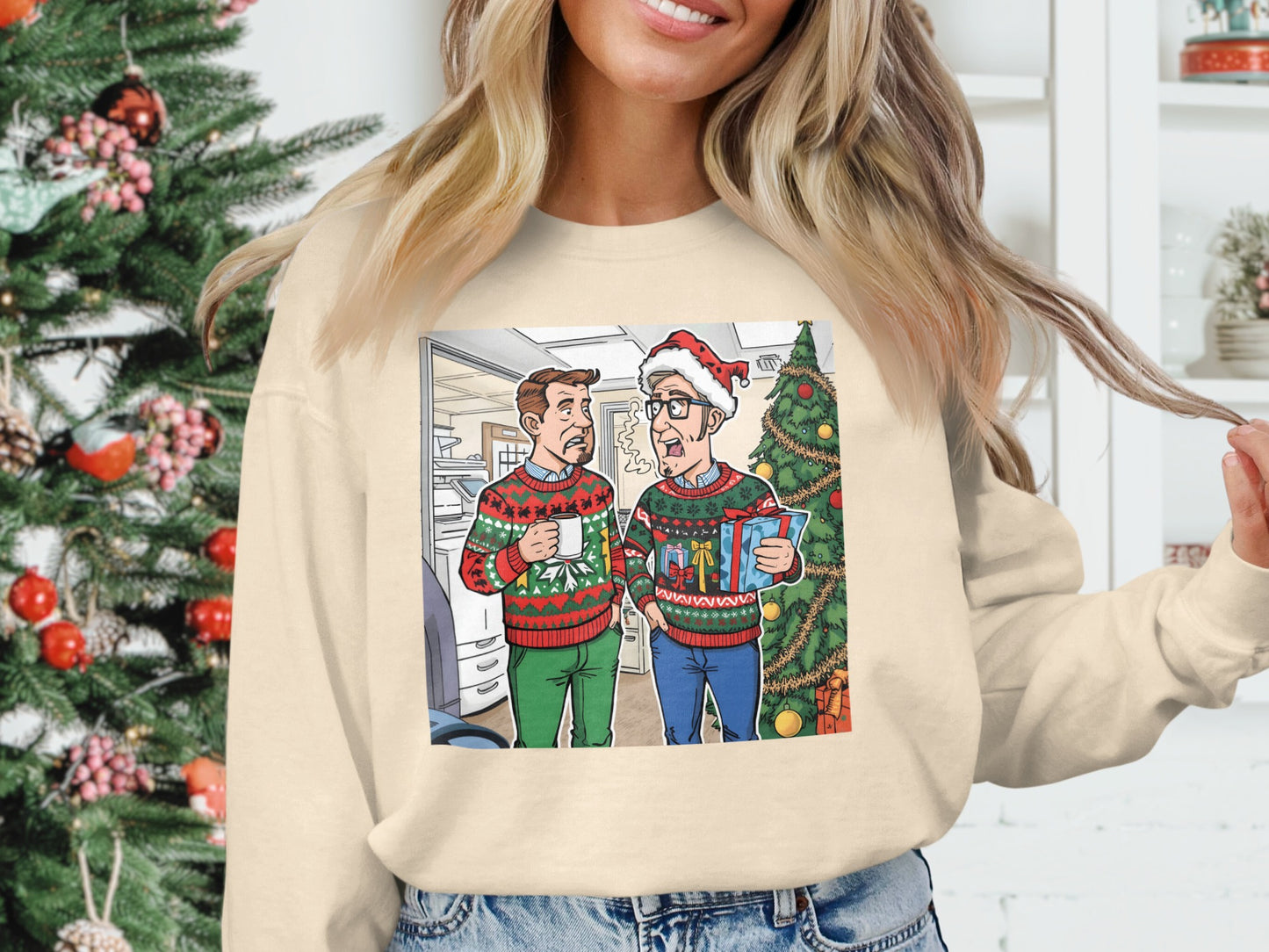 Funny Christmas Themed Sweatshirt with Cartoon Design