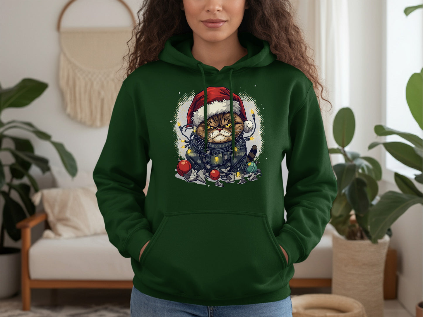 Christmas Cat Green Hoodie Holiday Wear