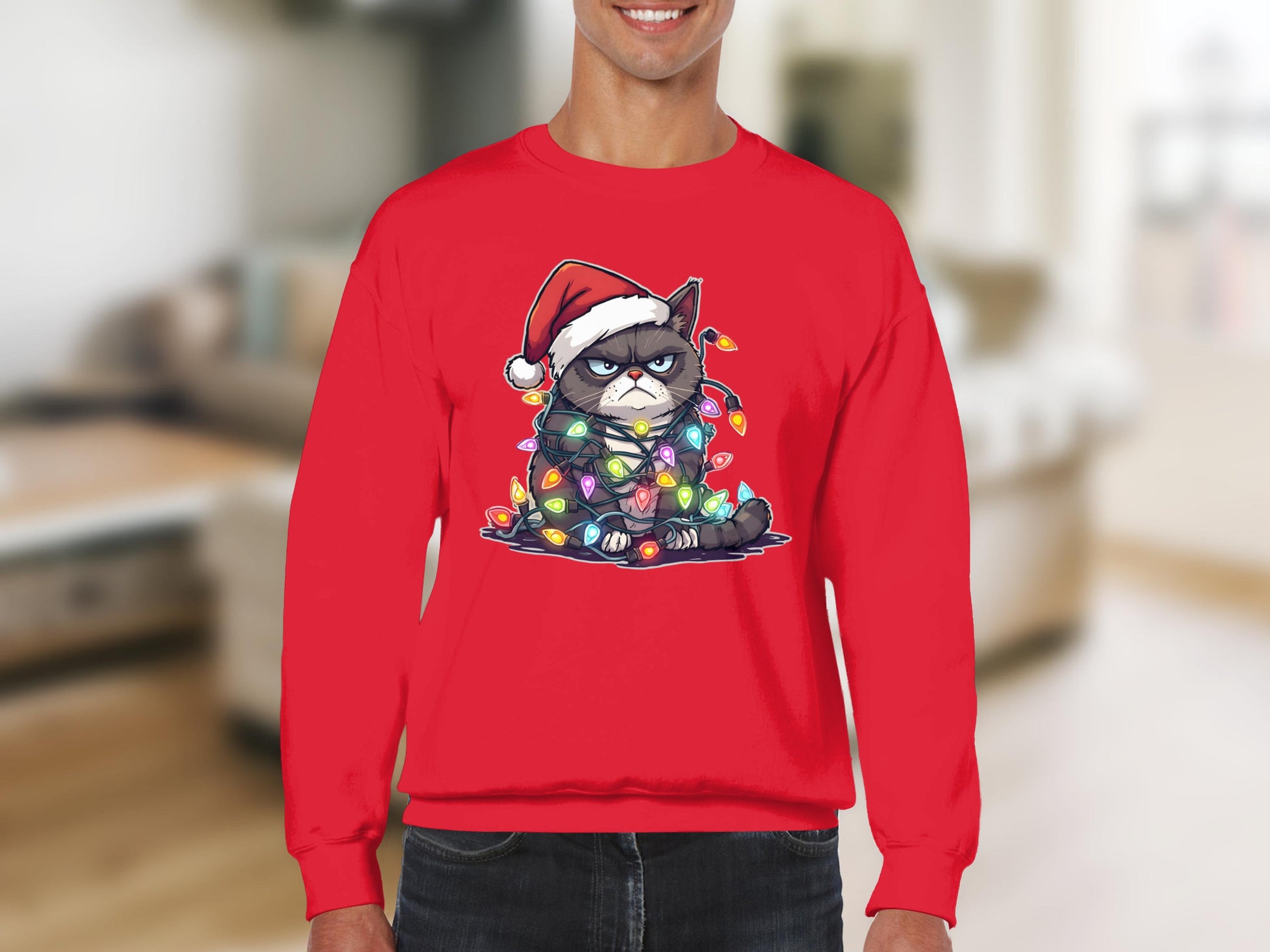 Grumpy Cat Christmas Lights Holiday Sweatshirt