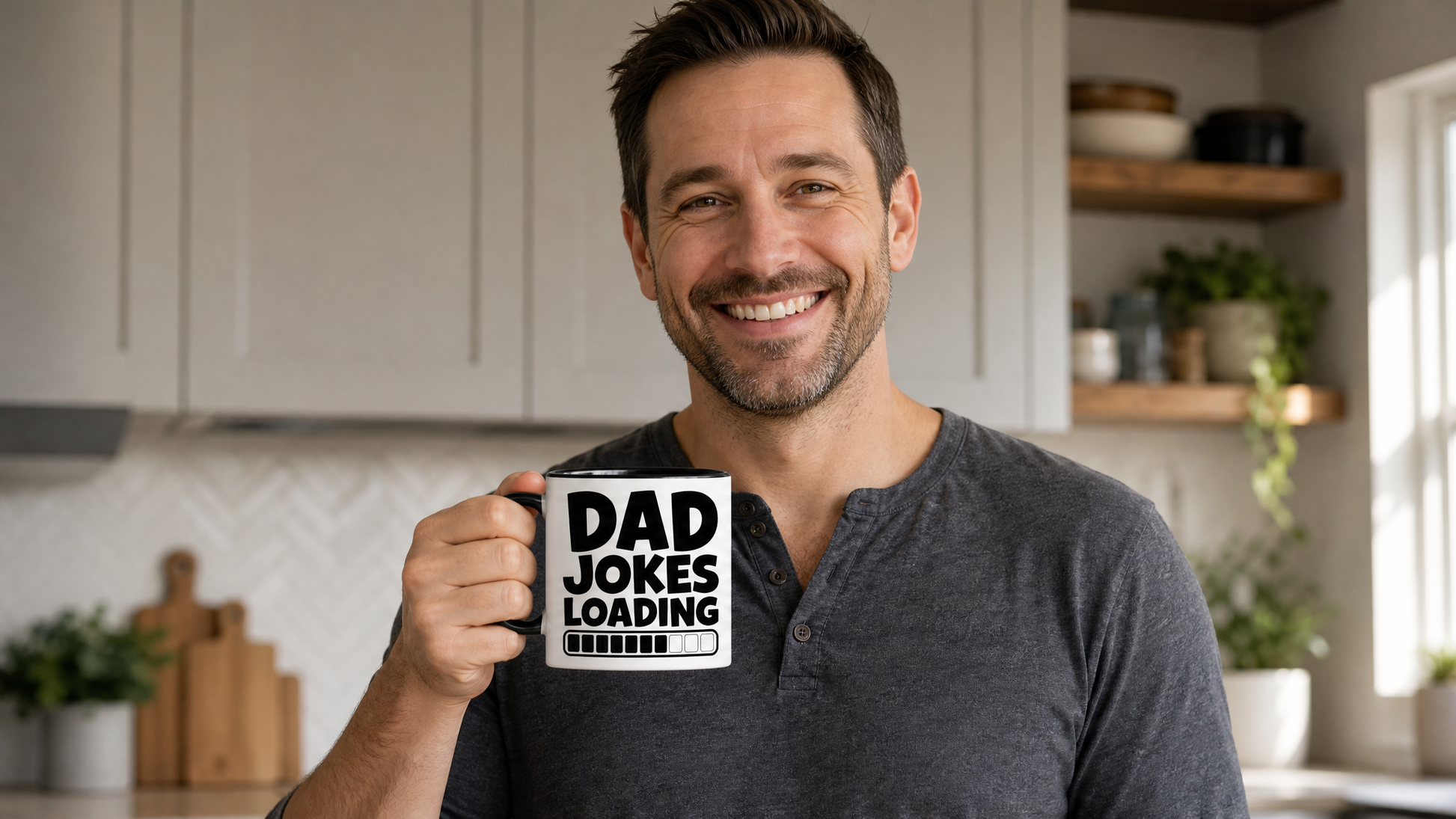 Dad Jokes Loading Accent Mug person holding mug lifestyle image