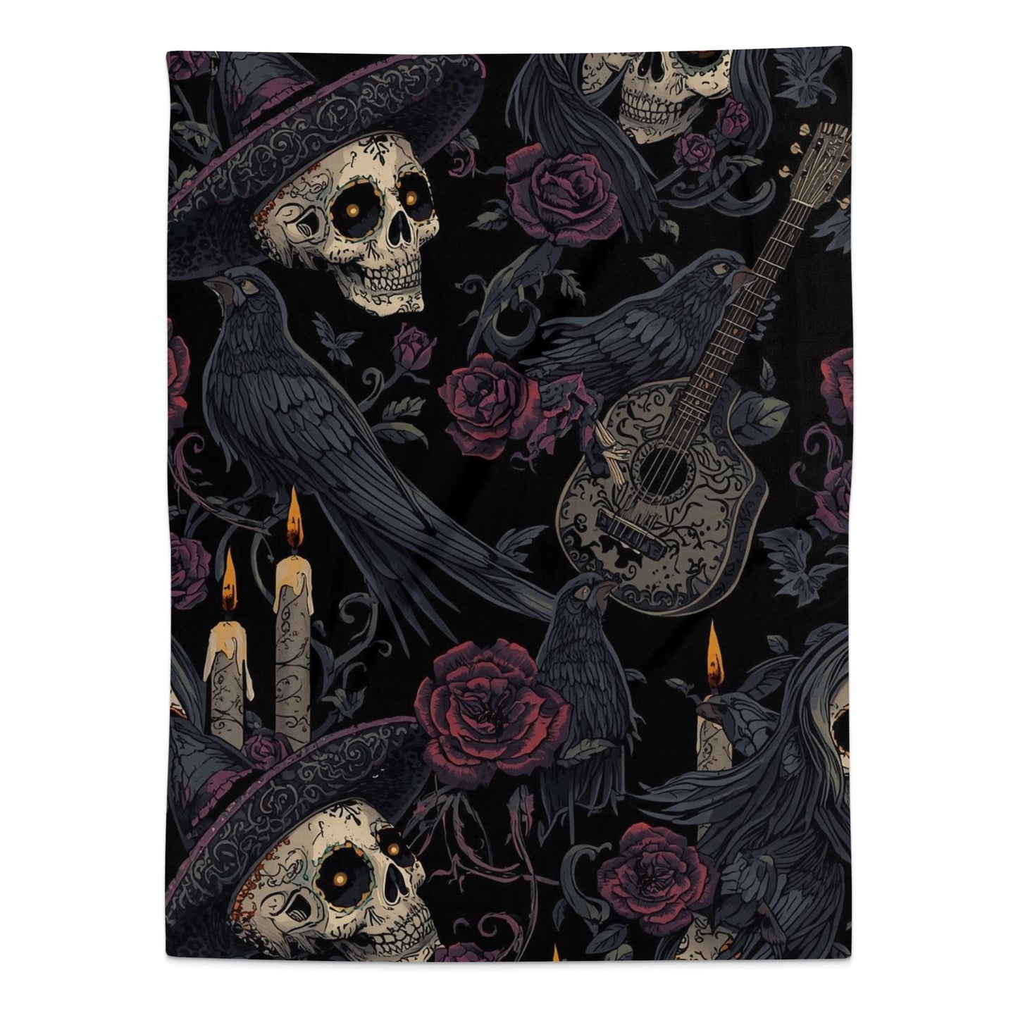Gothic Skulls Ravens and Roses Pattern Blanket product