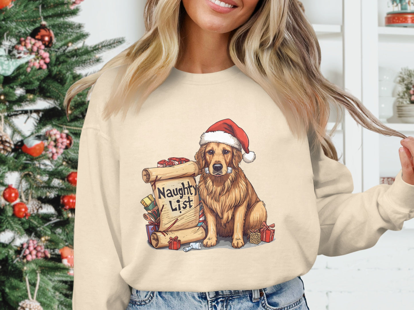 Naughty List Golden Retriever Christmas Sweatshirt