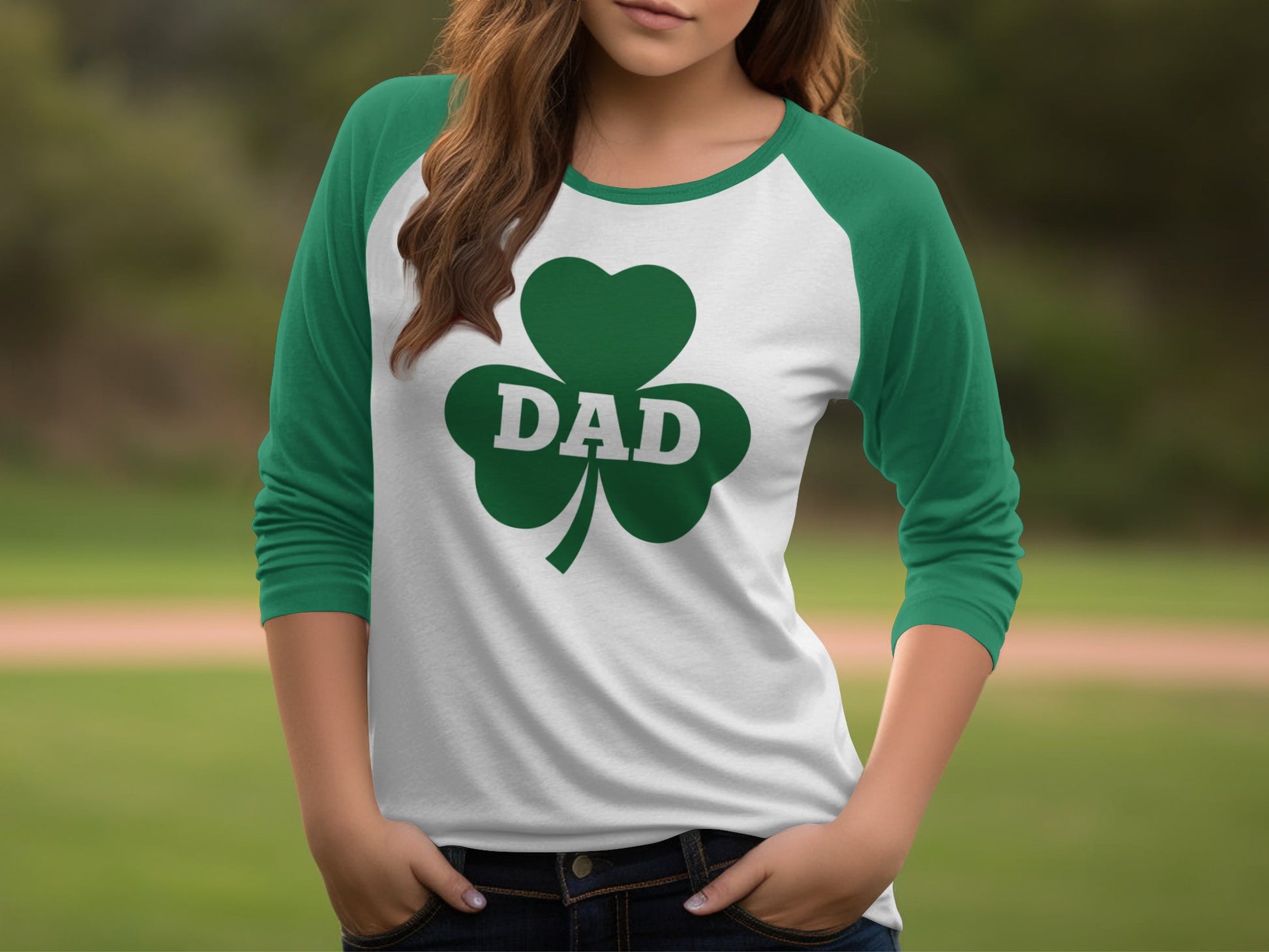 Green White Shamrock Dad Raglan Baseball Shirt product type
Shamrock, Dad, Green shirt, White shirt, Raglan, Baseball shirt, Long sleeve, St Patricks Day, Irish, Clover, Dad gift, Father gift, Paddy's Day, Holiday shirt, Graphic tee, Crewneck, Womens top, Apparel, Clothing, Novelty shirt