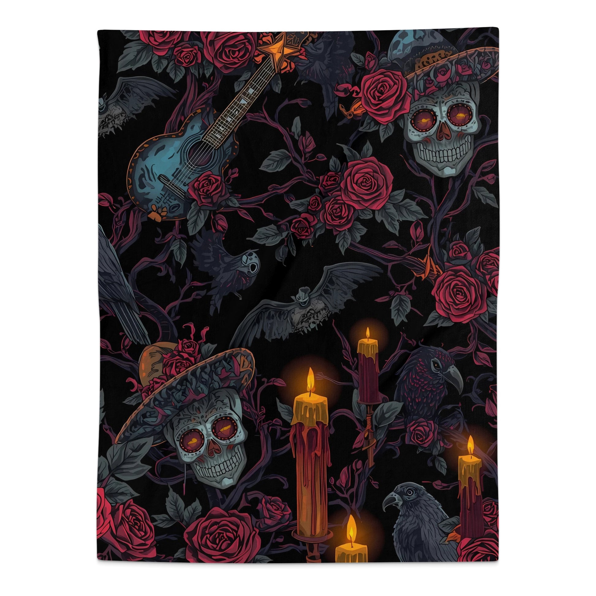 Gothic Sugar Skulls and Roses Pattern Blanket product