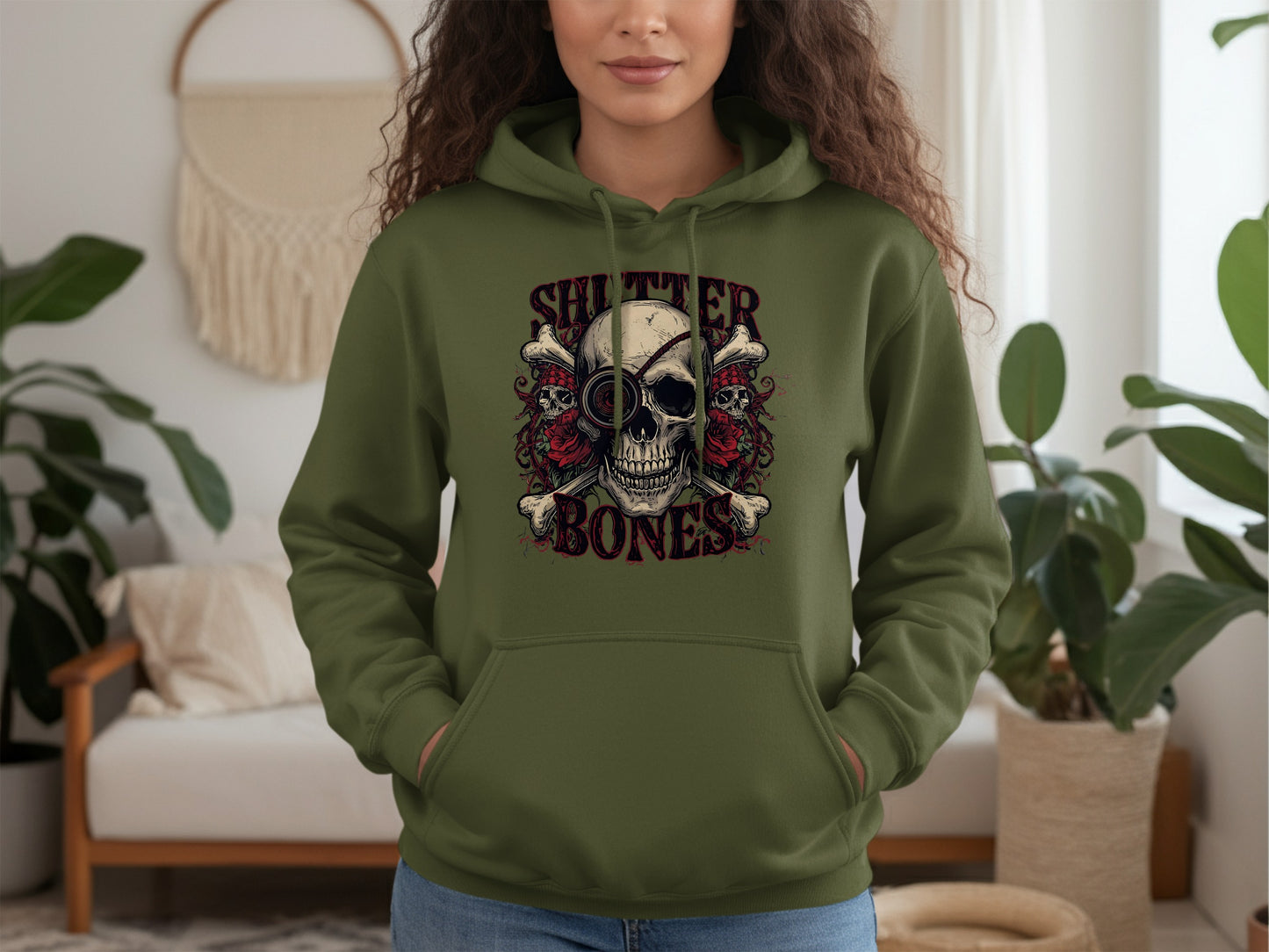 Shutter Bones Skull with Roses Graphic Hoodie product