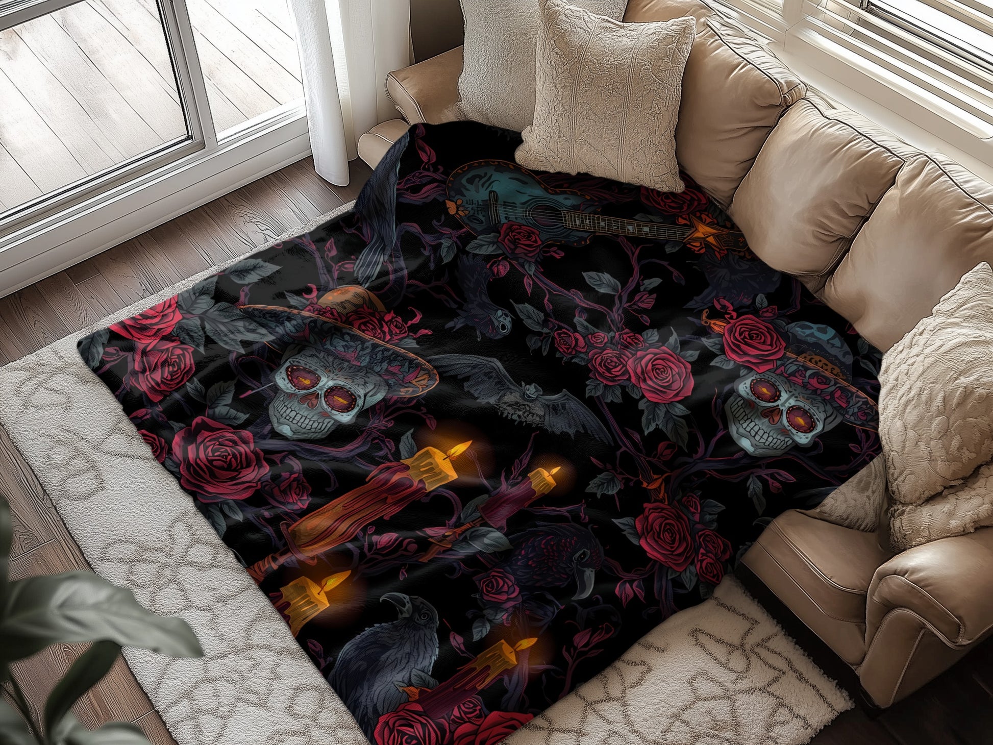 Day of the Dead Inspired Skull and Rose blanket product