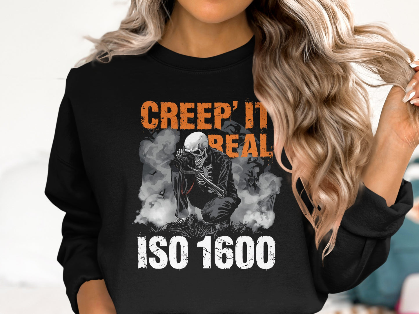 Creep It Real ISO 1600 Halloween Skull Sweatshirt product type