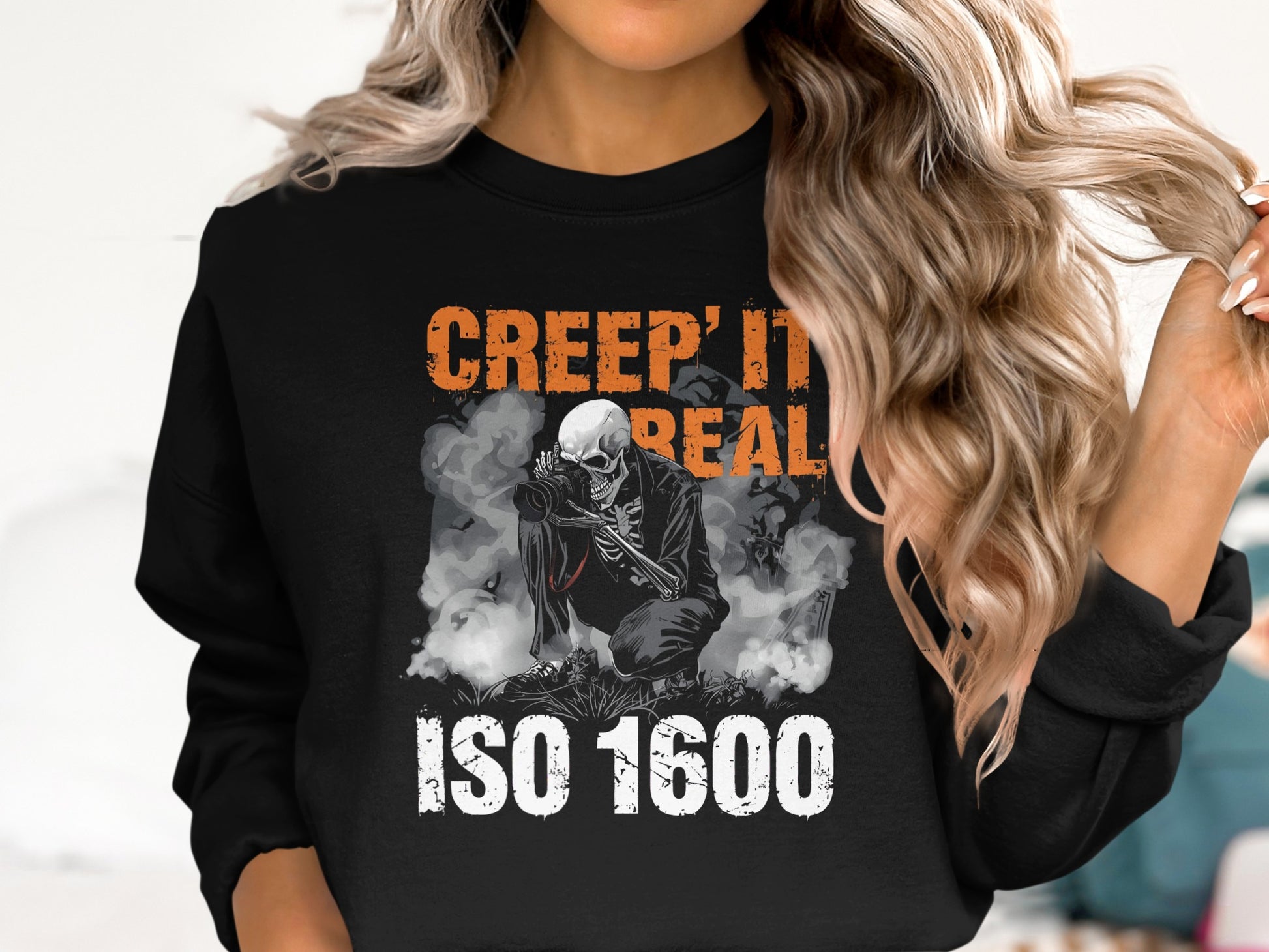 Creep It Real ISO 1600 Halloween Skull Sweatshirt product type