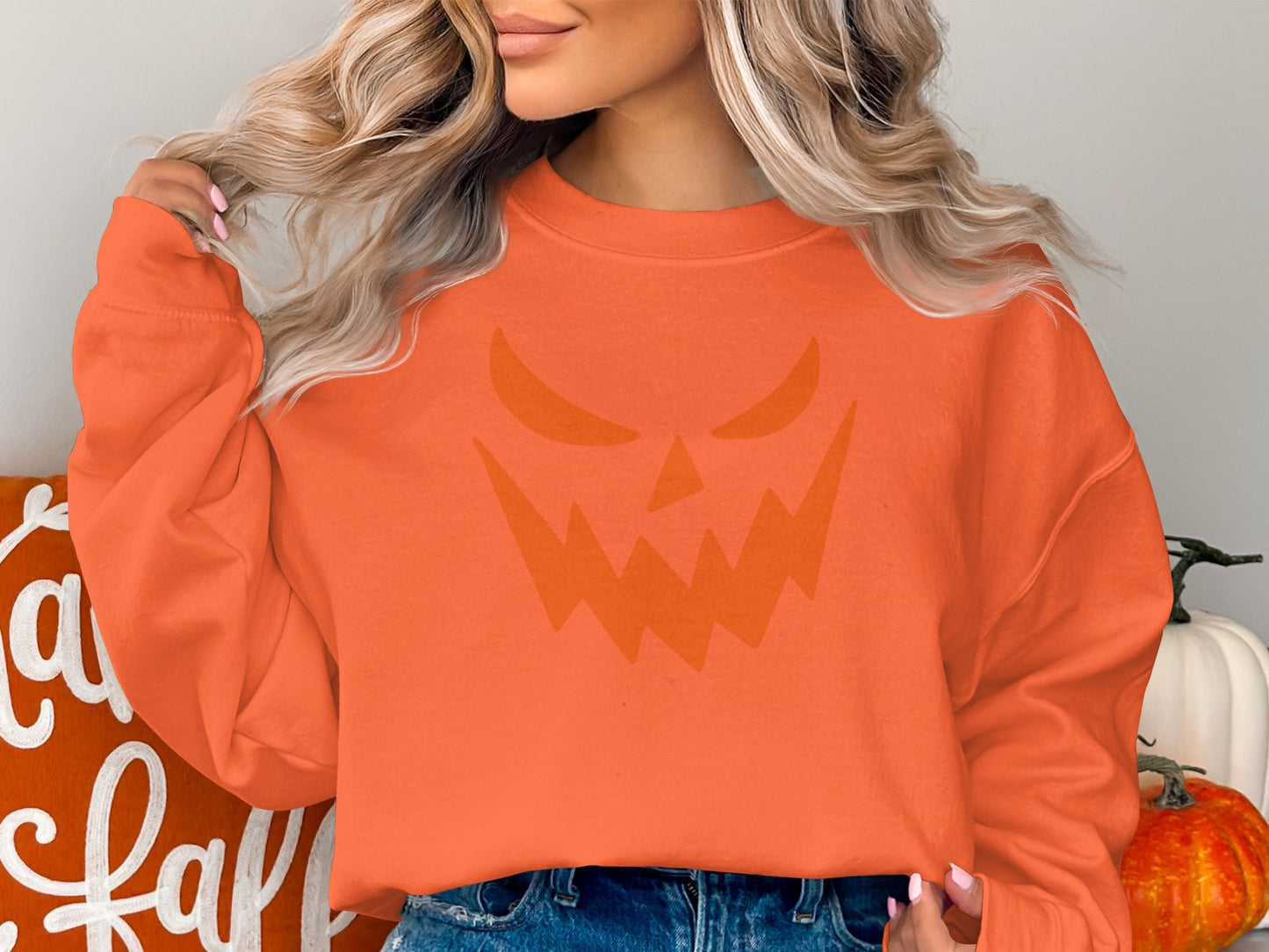Pumpkin Face Halloween Sweatshirt product type