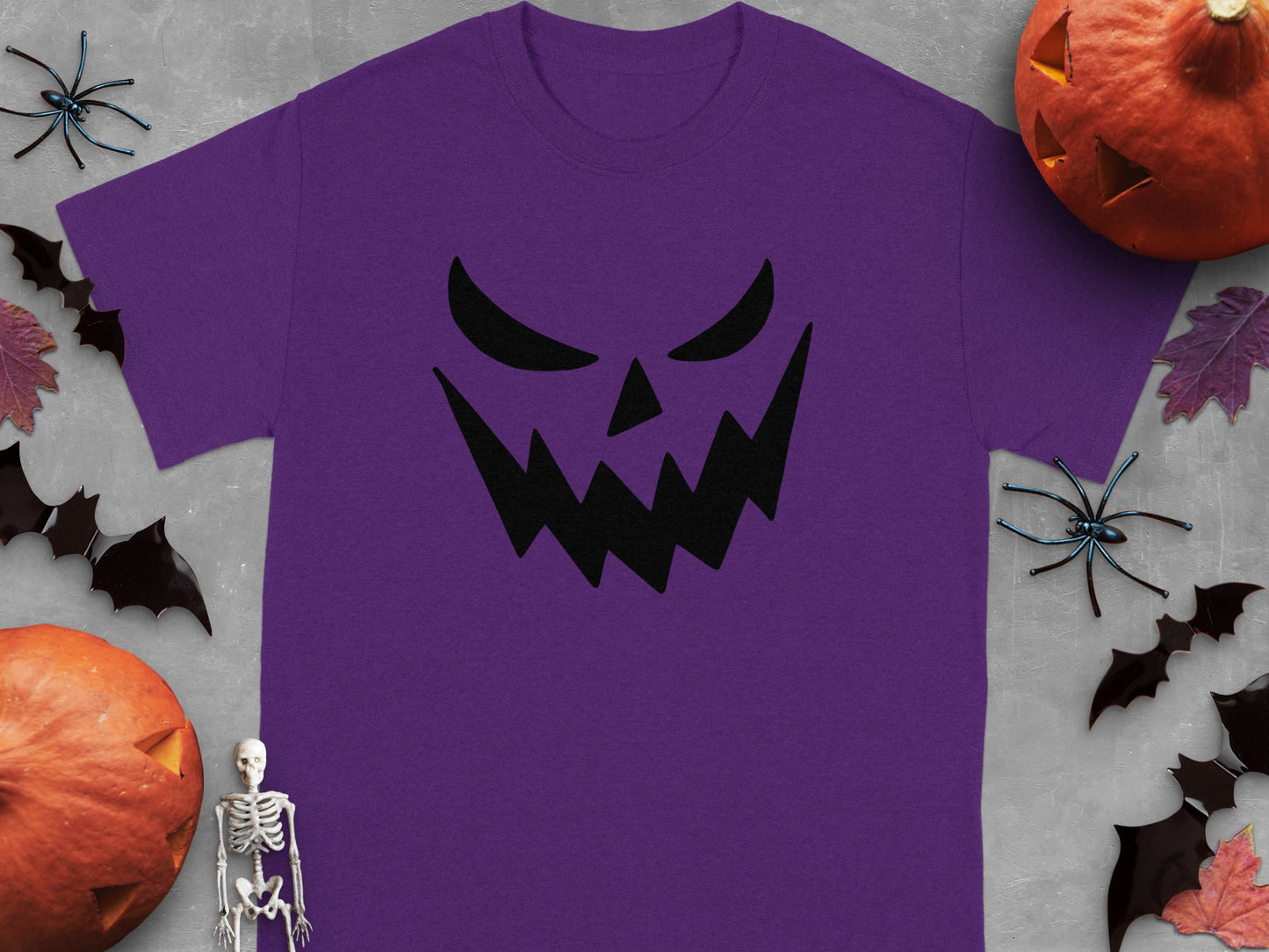 Purple Halloween Shirt with Scary Face Design product type