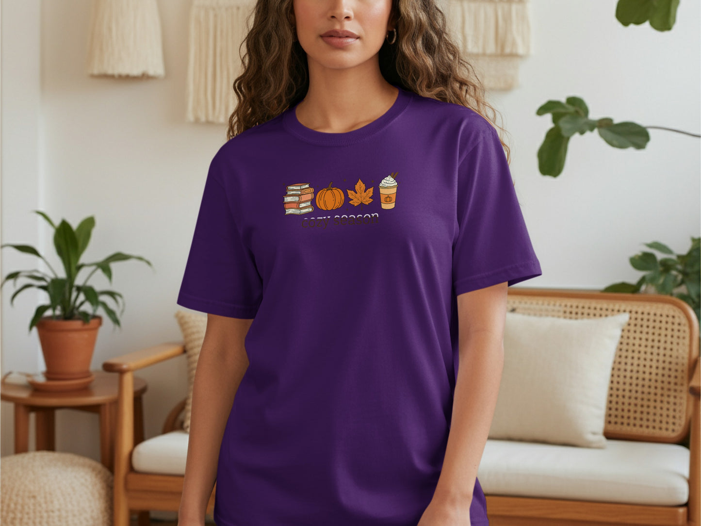 Autumn Pumpkin Leaf Books Coffee Graphic T-Shirt product