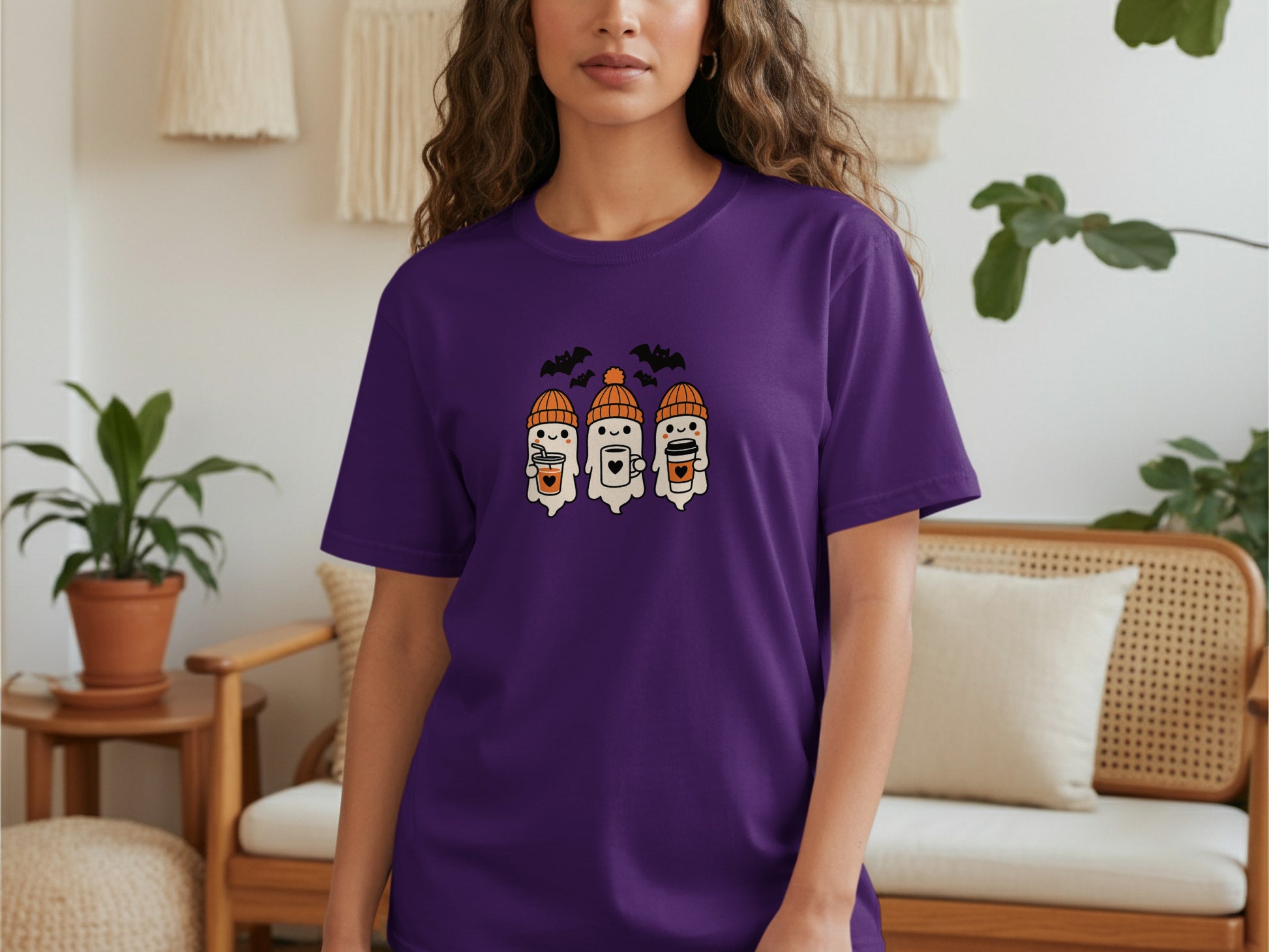 Cute Spooky Halloween Ghosts Design Purple Shirt product type