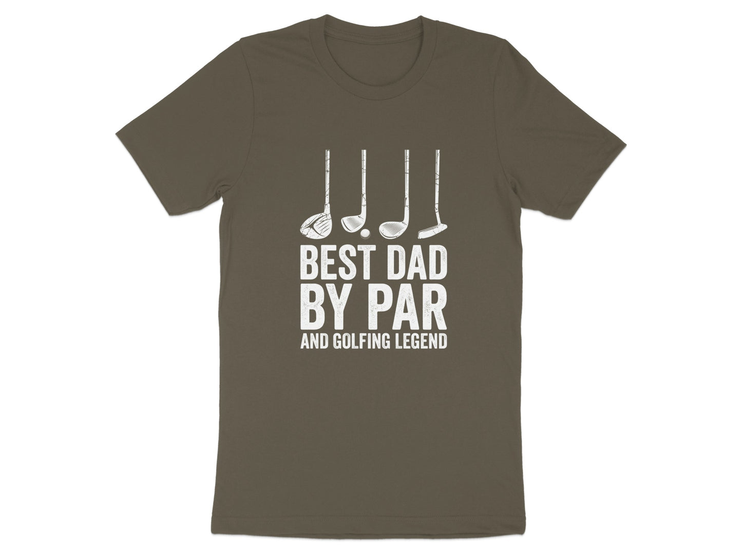 T-shirt with golf clubs and text "BEST DAD BY PAR AND GOLFING LEGEND".