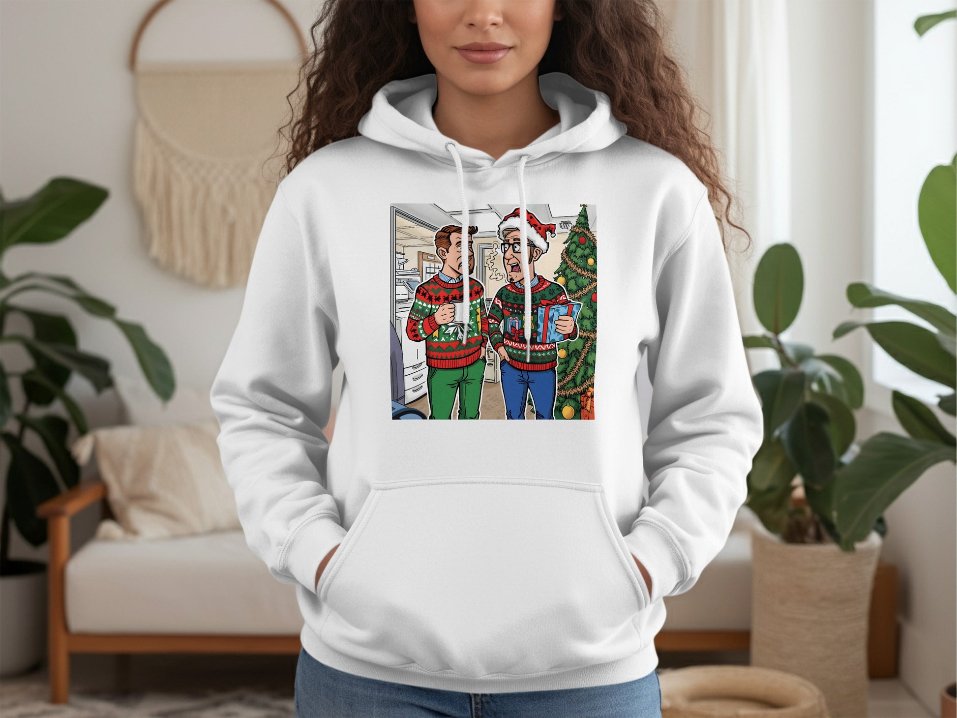 Funny Christmas Santa and Elves Printed Hoodie