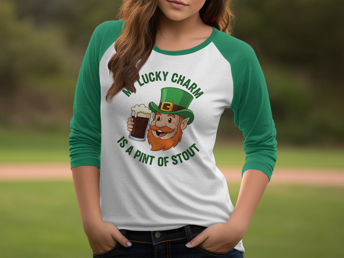 St. Patrick's Day Lucky Charm Long Sleeve T-Shirts, Leprechaun Pint Of Stout Tee, Funny Irish Beer Lover Gift, Celebration Apparel